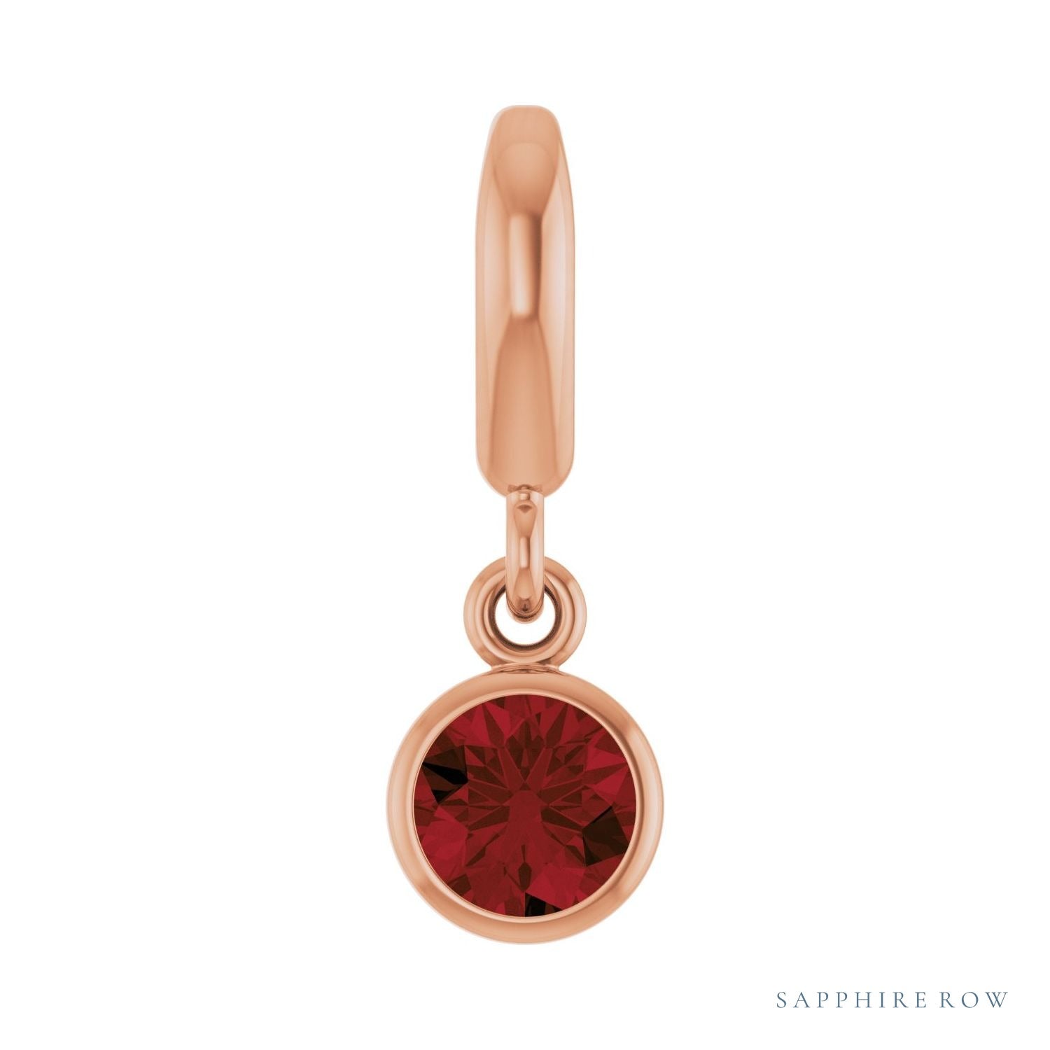 Sapphire Row Natural Gemstone Round Bezel Dangle Charm - Mozambique Garnet, 14K Rose Gold