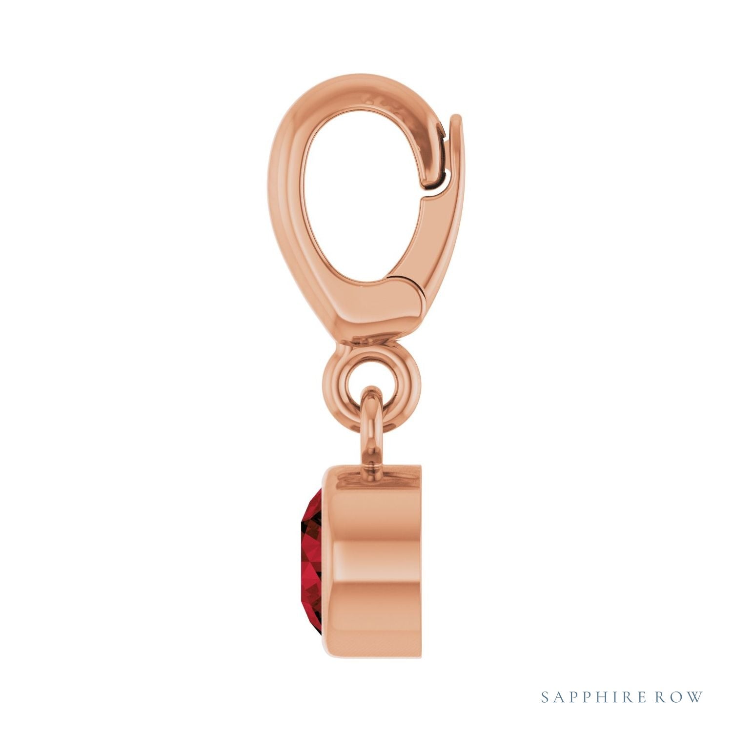 Sapphire Row Natural Gemstone Round Bezel Dangle Charm - Mozambique Garnet, 14K Rose Gold (view 3)