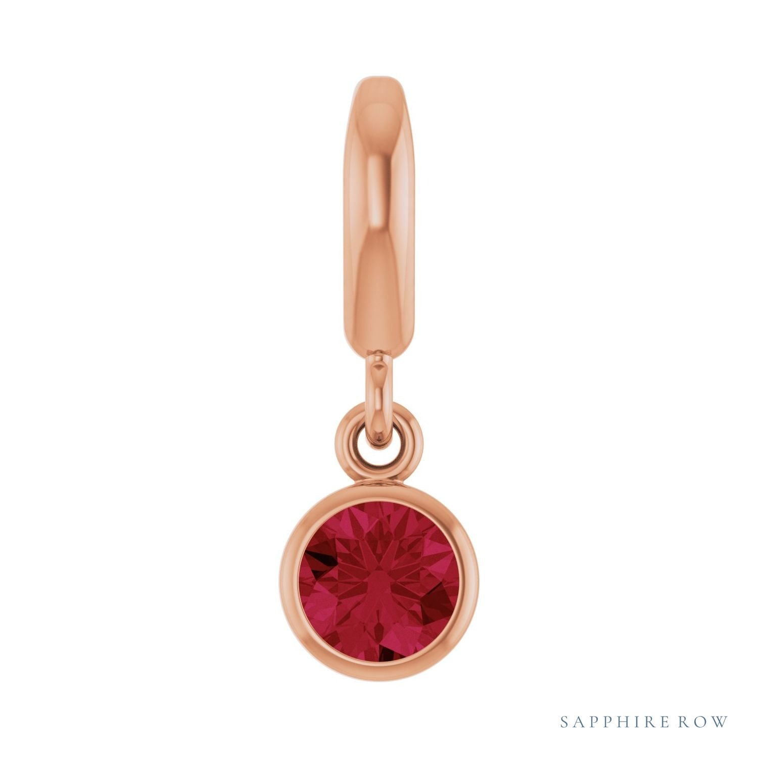 Sapphire Row Natural Gemstone Round Bezel Dangle Charm - Ruby, 14K Rose Gold