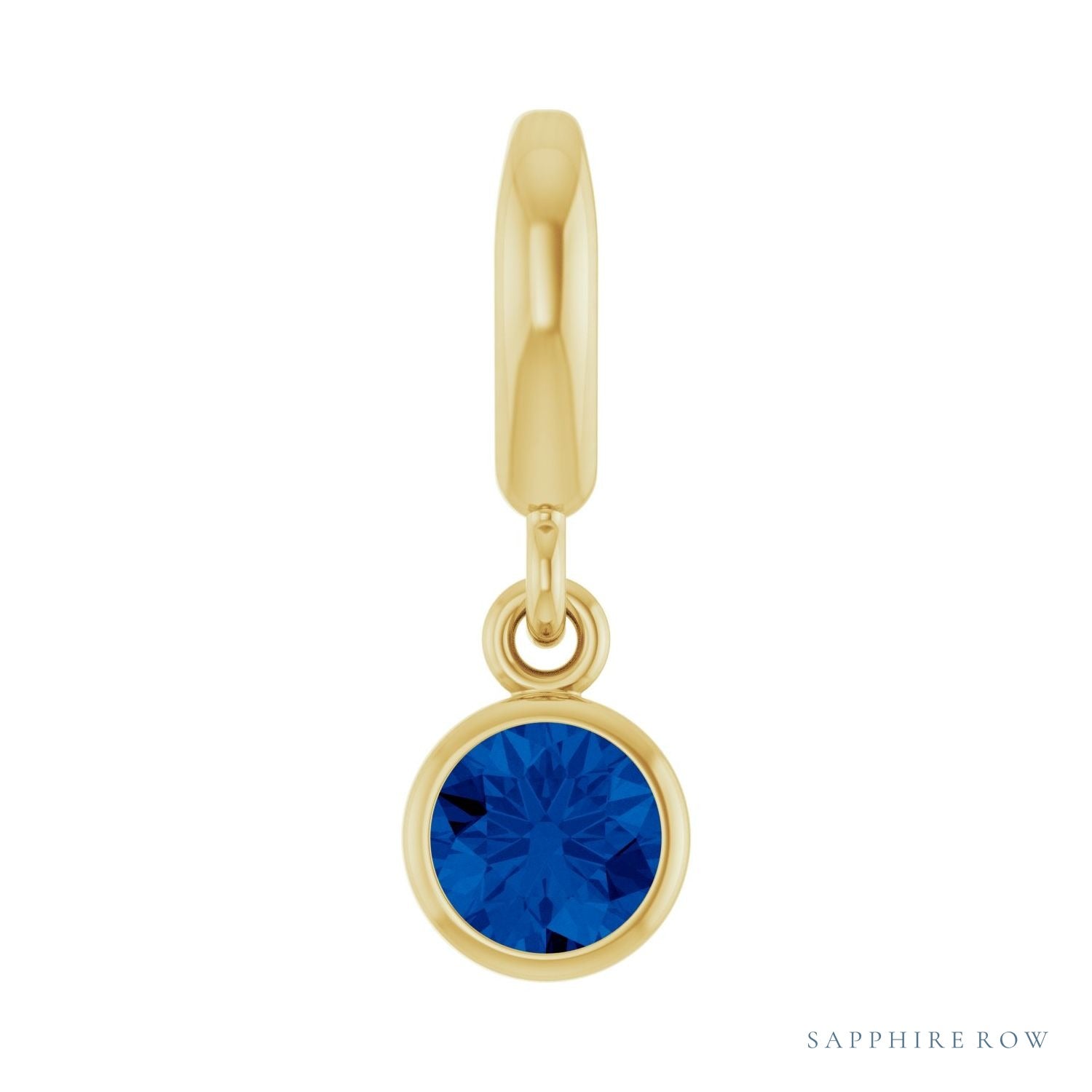 Sapphire Row Natural Gemstone Round Bezel Dangle Charm - Blue Sapphire, 14K Yellow Gold