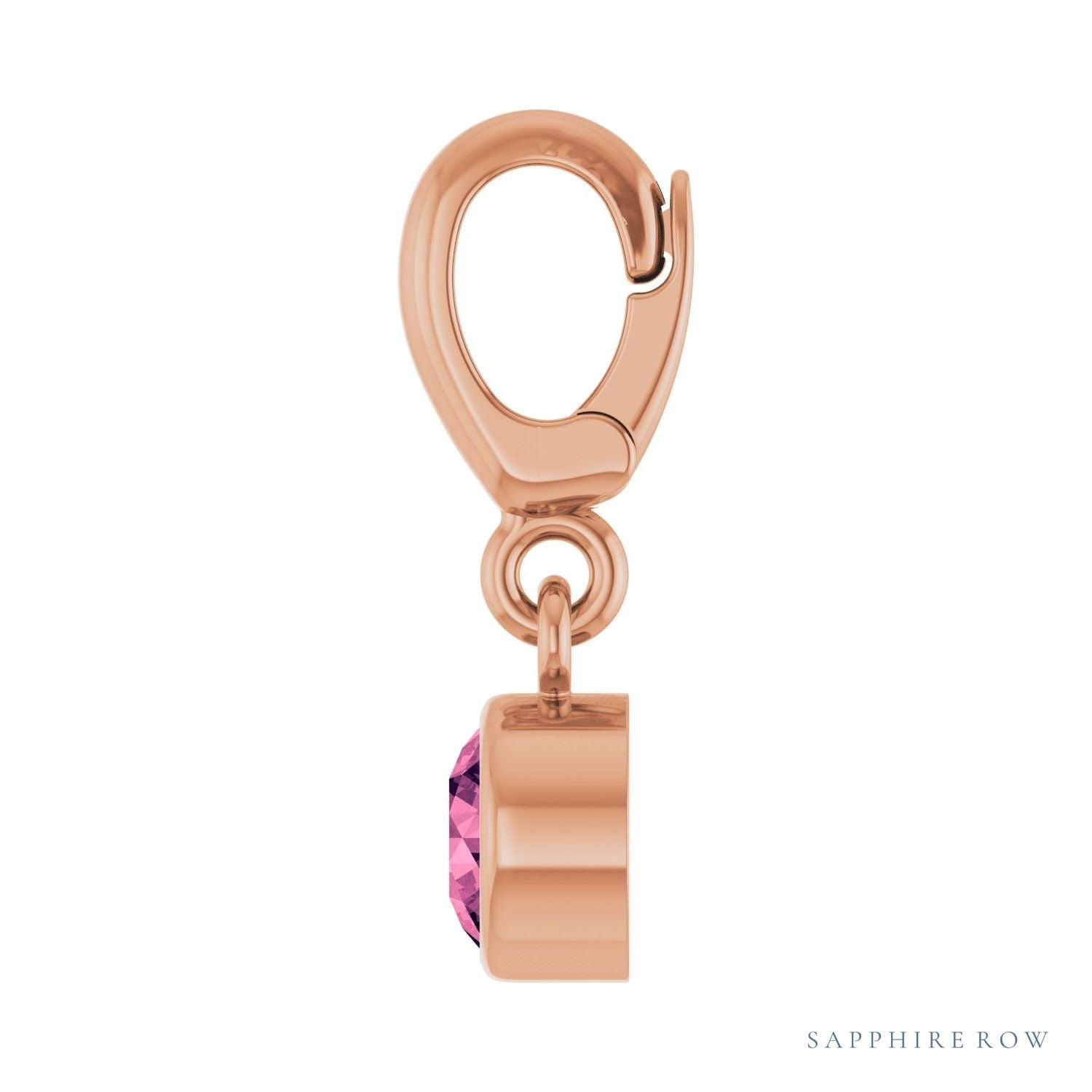 Sapphire Row Natural Gemstone Round Bezel Dangle Charm - Pink Tourmaline, 14K Rose Gold (view 3)
