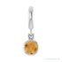 Sapphire Row Natural Gemstone Round Bezel Dangle Charm - Citrine, Platinum