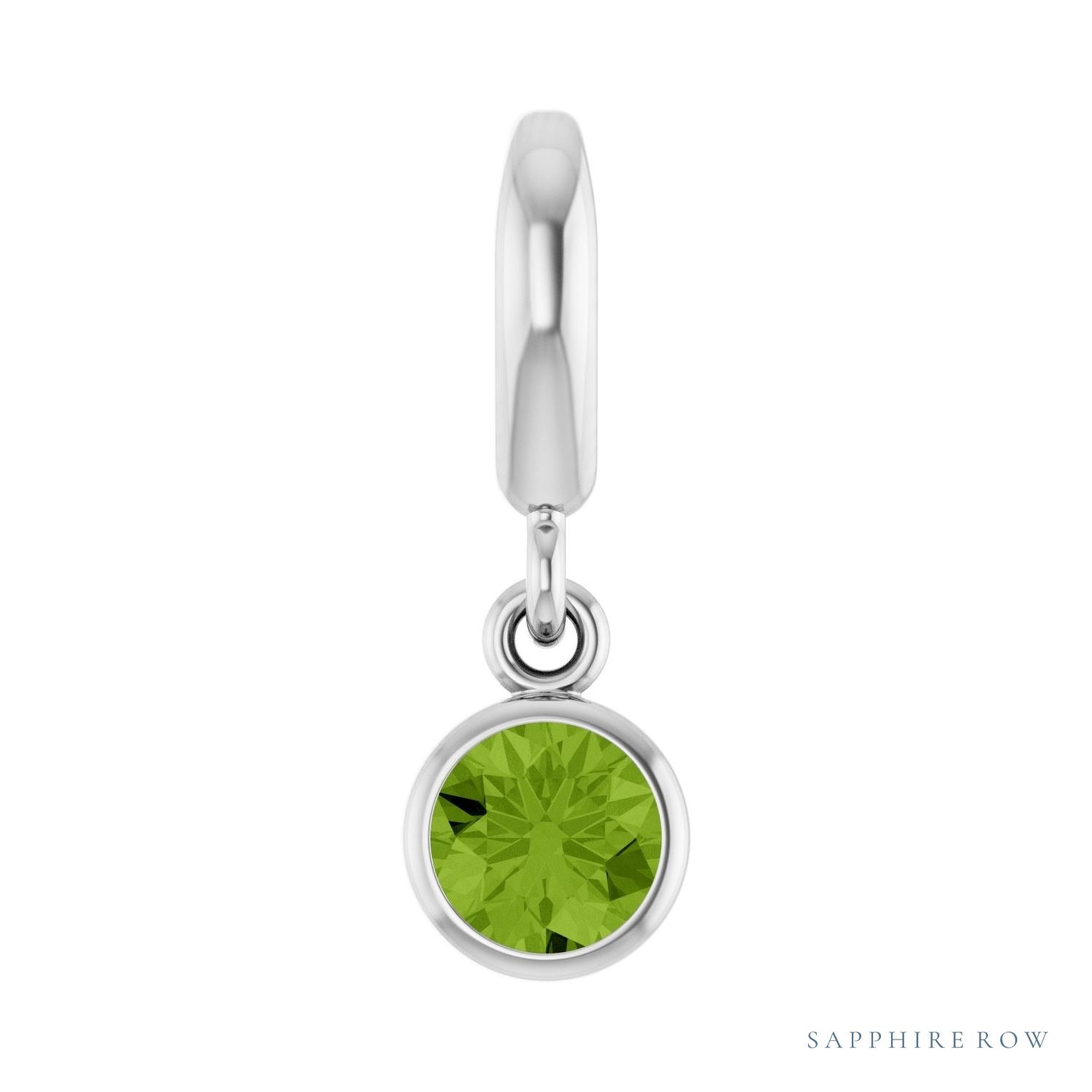 Sapphire Row Natural Gemstone Round Bezel Dangle Charm - Peridot, Platinum