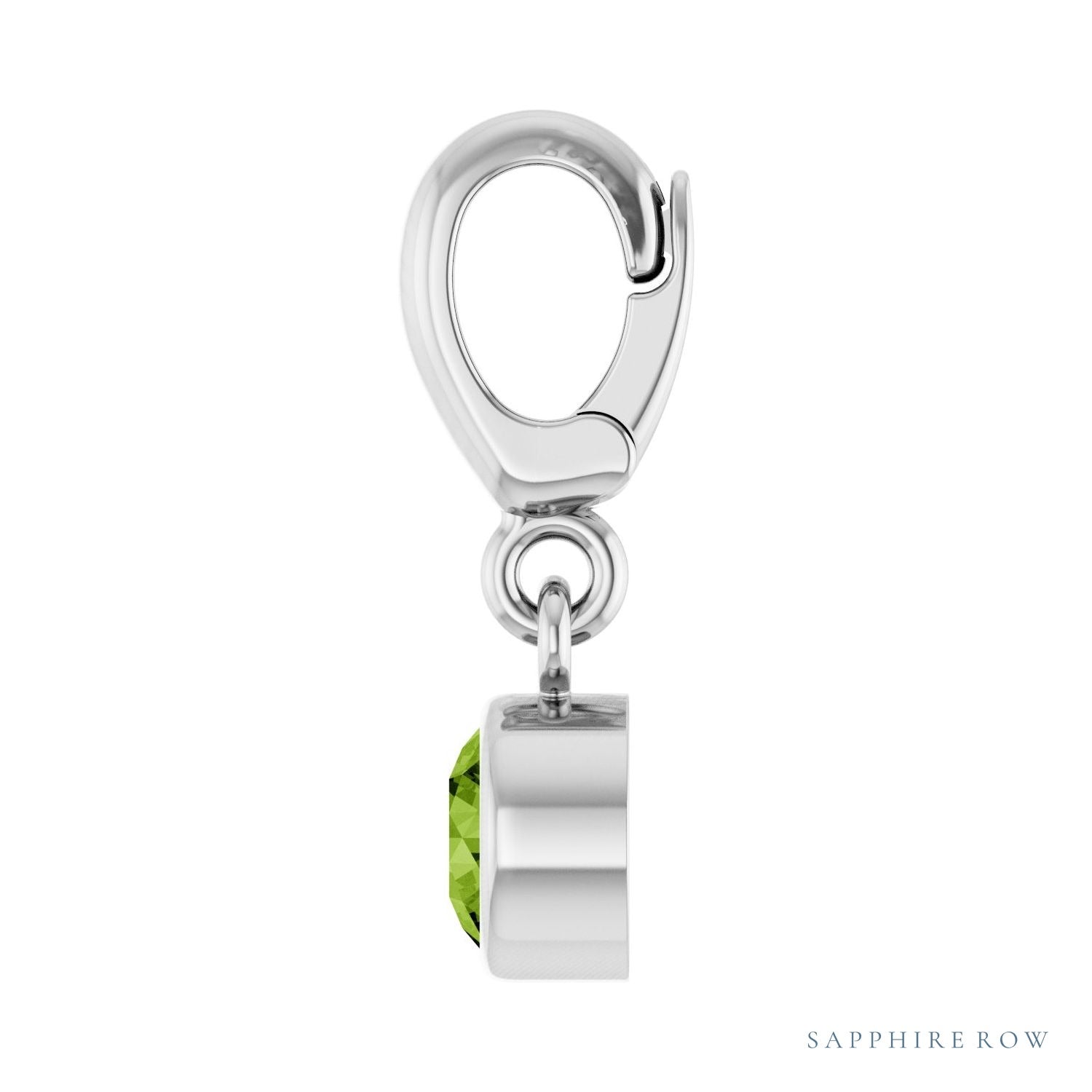 Sapphire Row Natural Gemstone Round Bezel Dangle Charm - Peridot, Platinum (view 3)