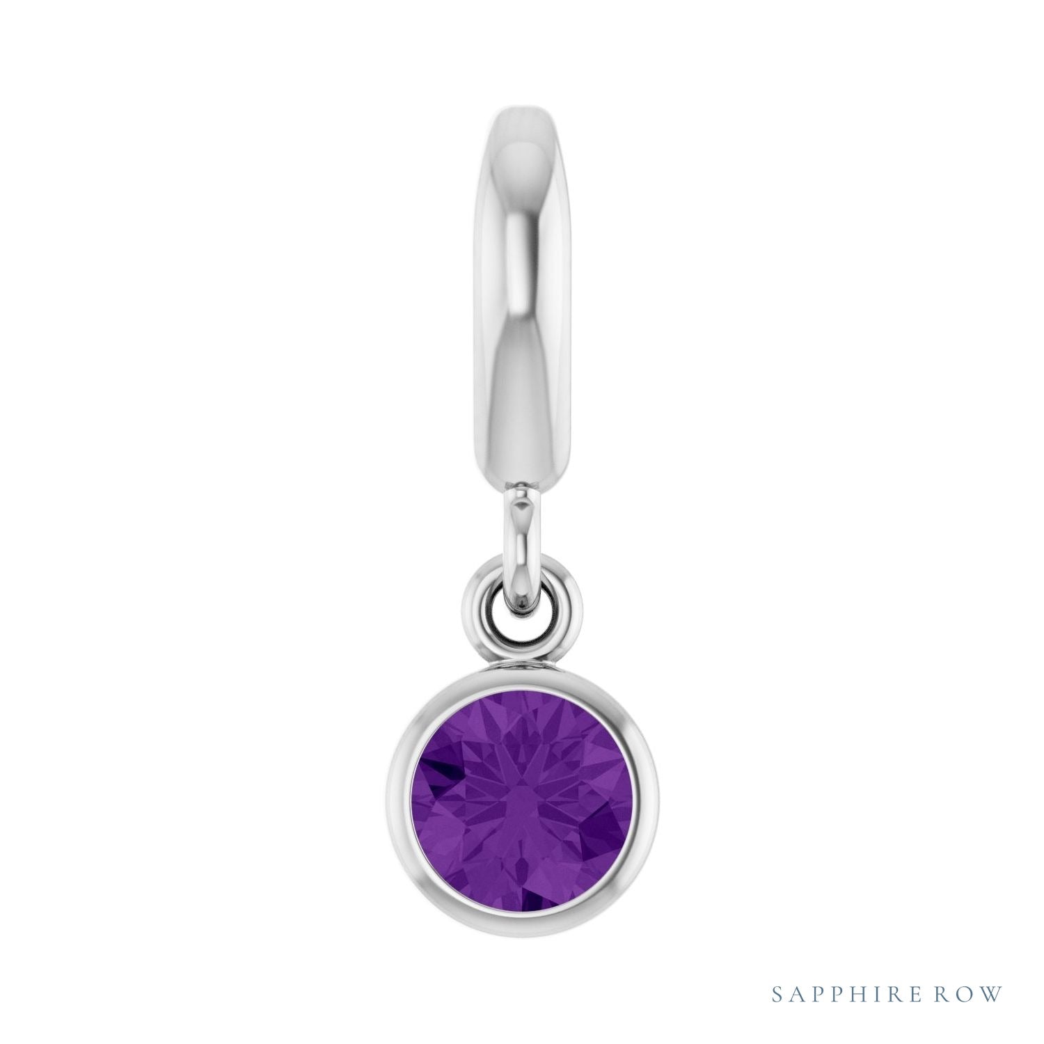 Sapphire Row Natural Gemstone Round Bezel Dangle Charm - Amethyst, Platinum