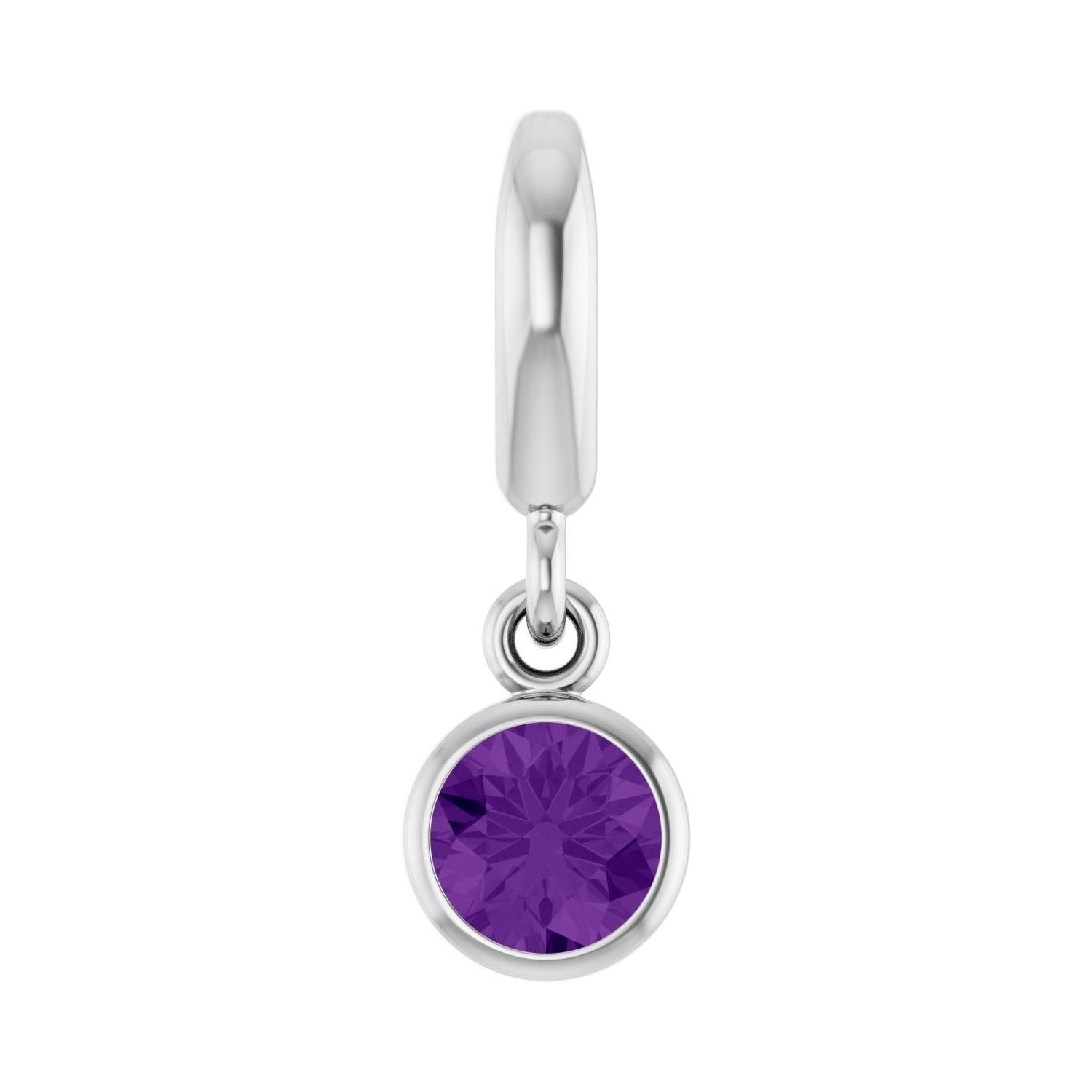 Sapphire Row Natural Gemstone Round Bezel Dangle Charm - Amethyst, 14K White Gold