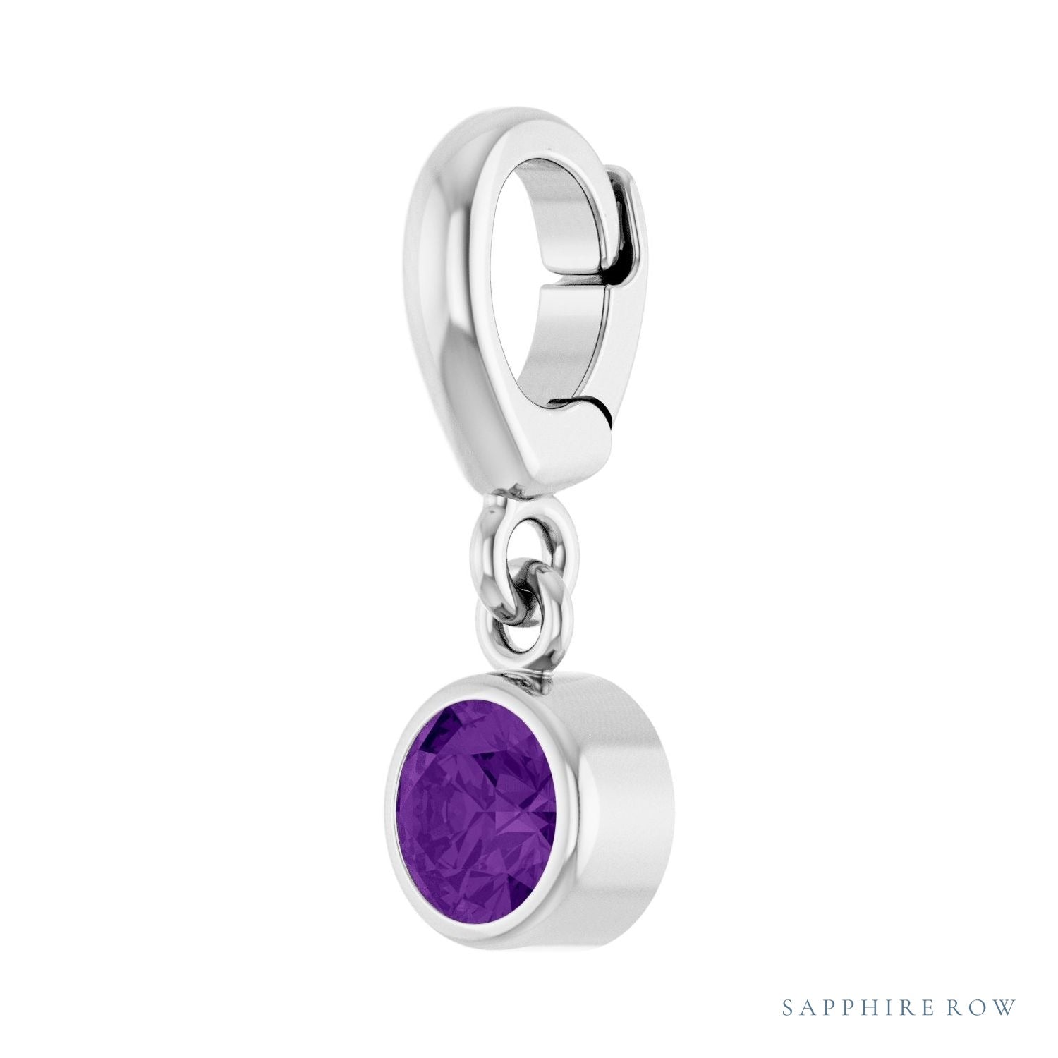 Sapphire Row Natural Gemstone Round Bezel Dangle Charm - Amethyst, 14K White Gold (view 2)