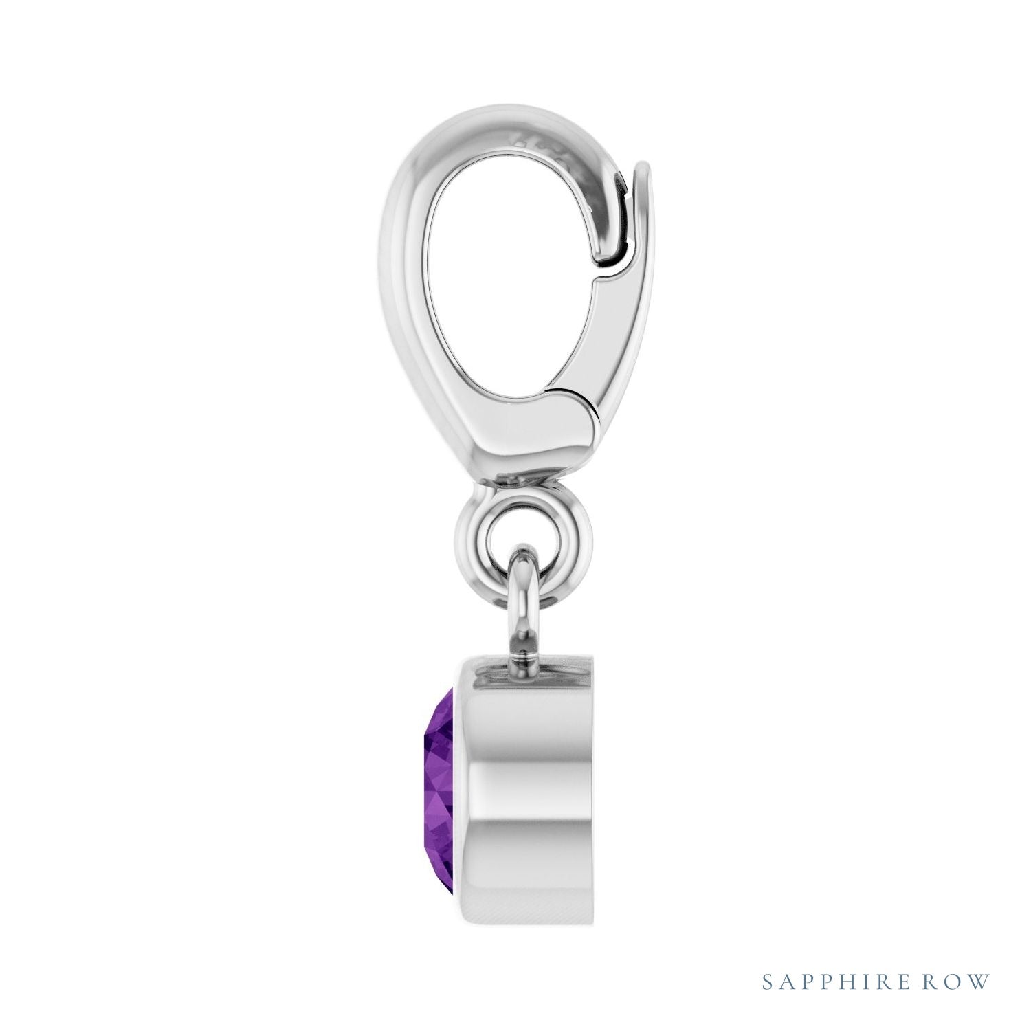Sapphire Row Natural Gemstone Round Bezel Dangle Charm - Amethyst, 14K White Gold (view 3)