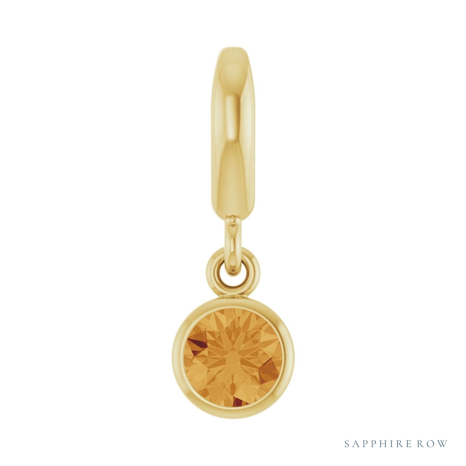 Sapphire Row Natural Gemstone Round Bezel Dangle Charm - Citrine, 14K Yellow Gold