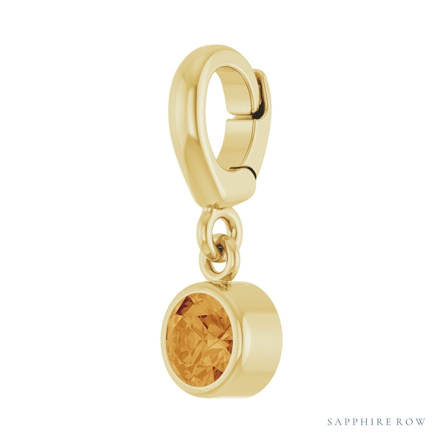 Sapphire Row Natural Gemstone Round Bezel Dangle Charm - Citrine, 14K Yellow Gold (view 2)