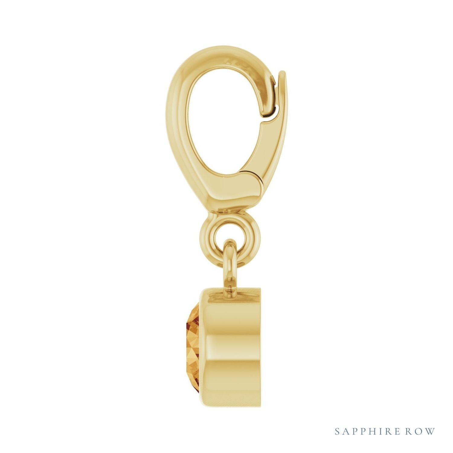 Sapphire Row Natural Gemstone Round Bezel Dangle Charm - Citrine, 14K Yellow Gold (view 3)