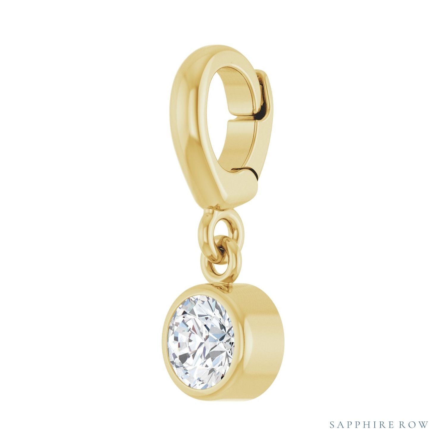 Sapphire Row Natural Gemstone Round Bezel Dangle Charm - Diamond, 14K Yellow Gold (view 2)