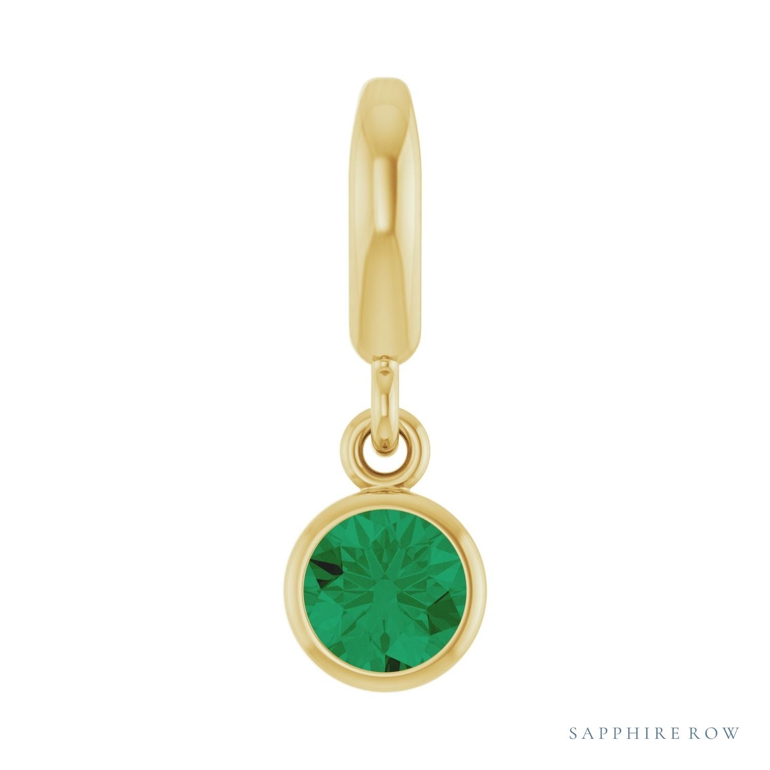 Sapphire Row Natural Gemstone Round Bezel Dangle Charm - Emerald, 14K Yellow Gold
