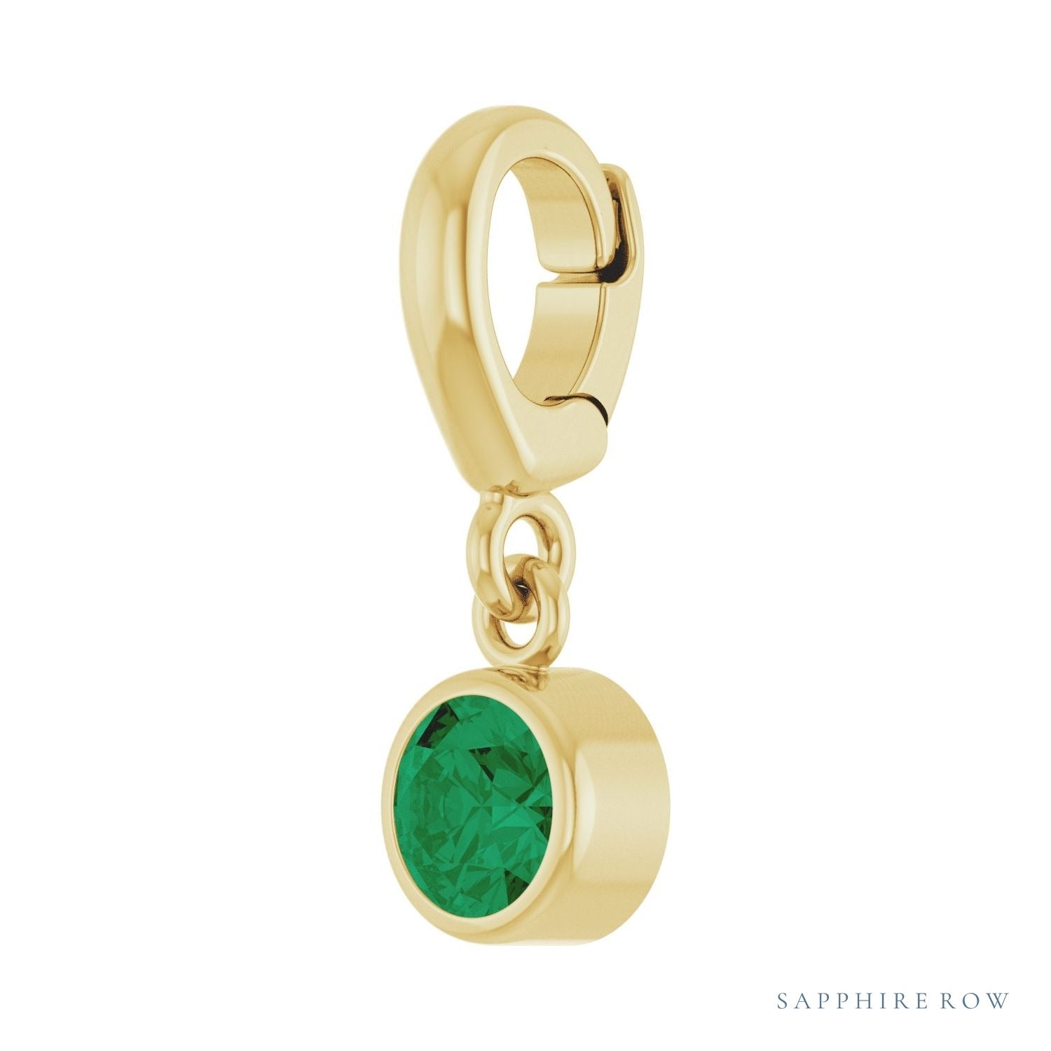 Sapphire Row Natural Gemstone Round Bezel Dangle Charm - Emerald, 14K Yellow Gold (view 2)