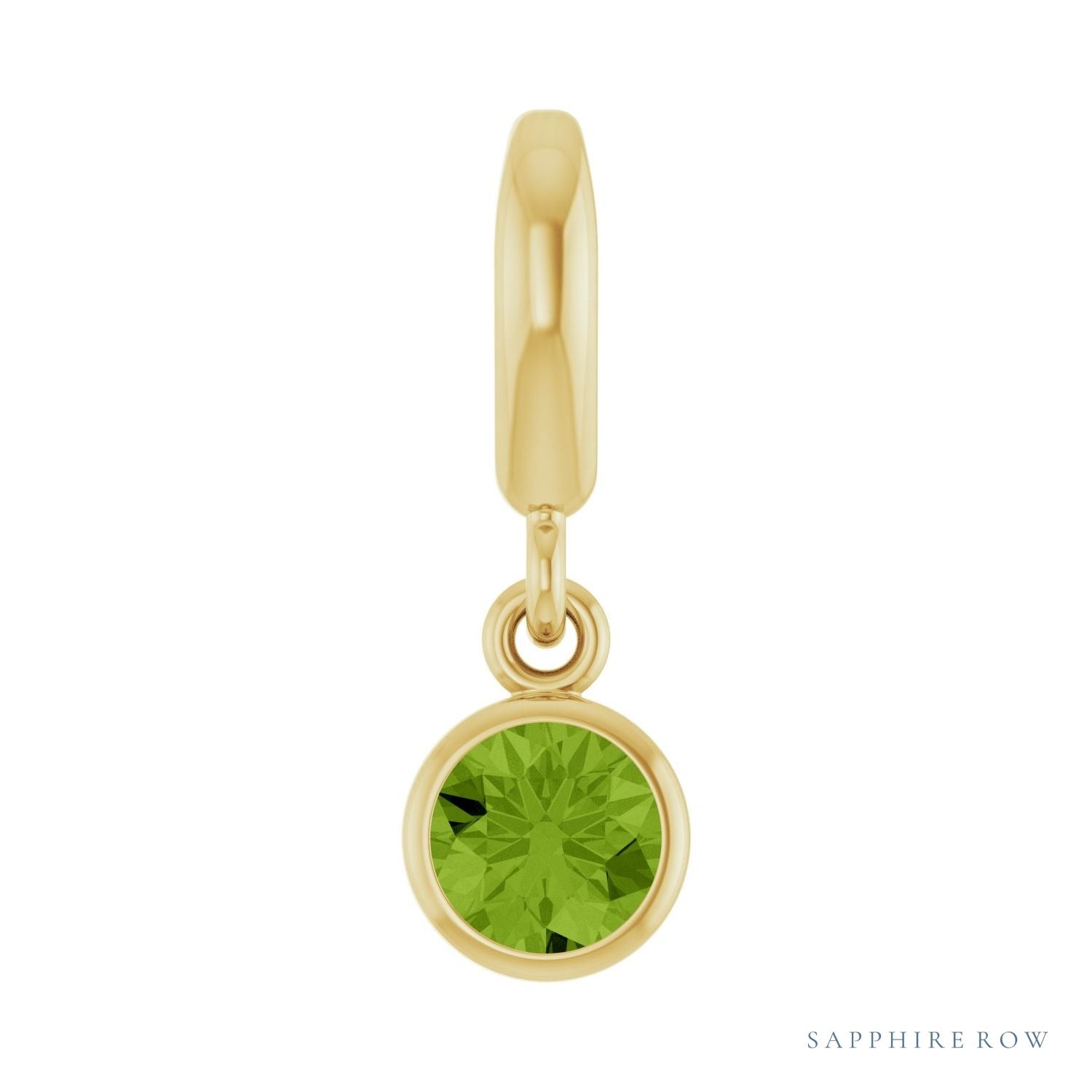 Sapphire Row Natural Gemstone Round Bezel Dangle Charm - Peridot, 14K Yellow Gold