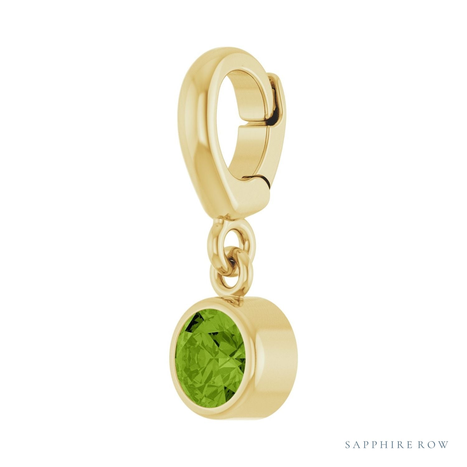 Sapphire Row Natural Gemstone Round Bezel Dangle Charm - Peridot, 14K Yellow Gold (view 2)