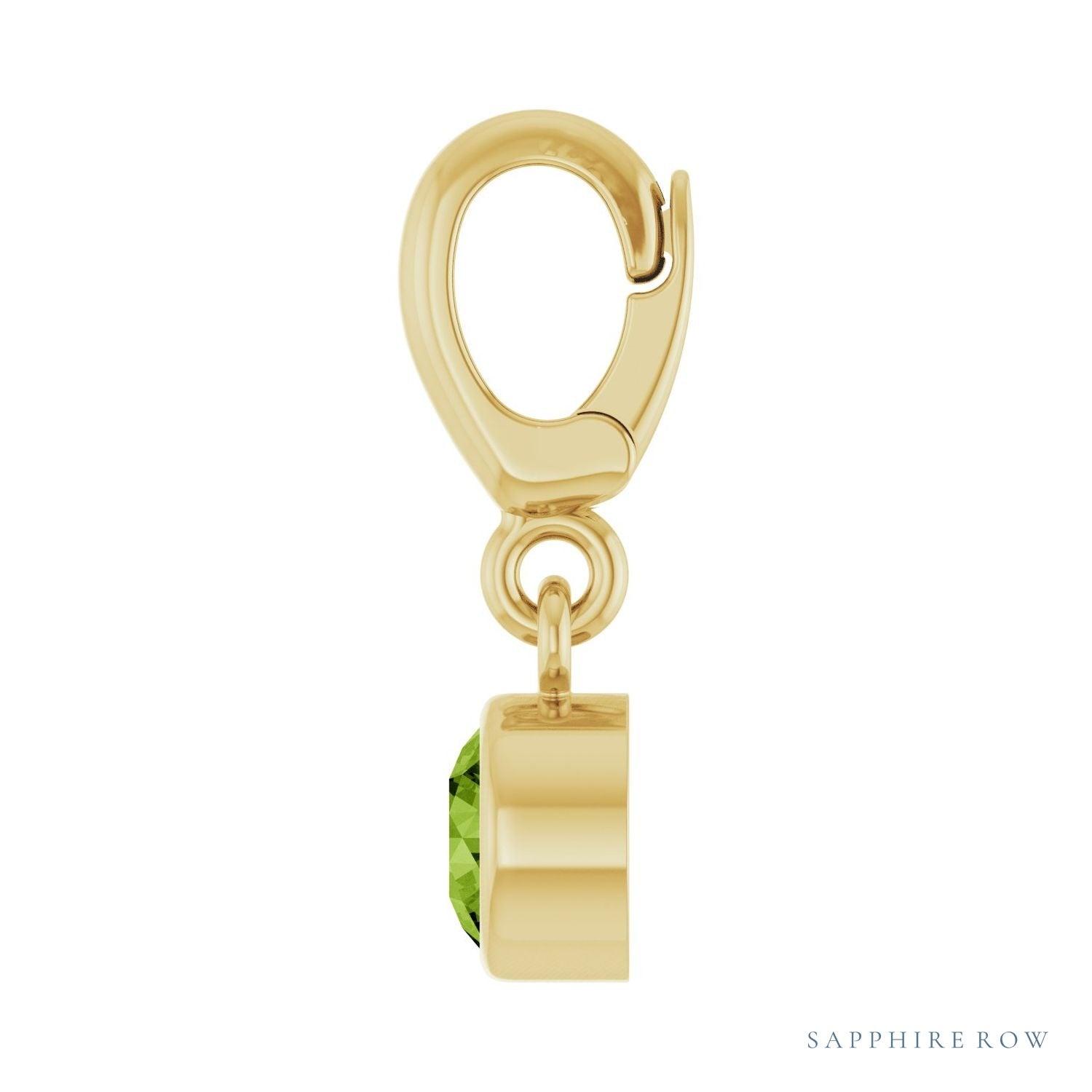 Sapphire Row Natural Gemstone Round Bezel Dangle Charm - Peridot, 14K Yellow Gold (view 3)
