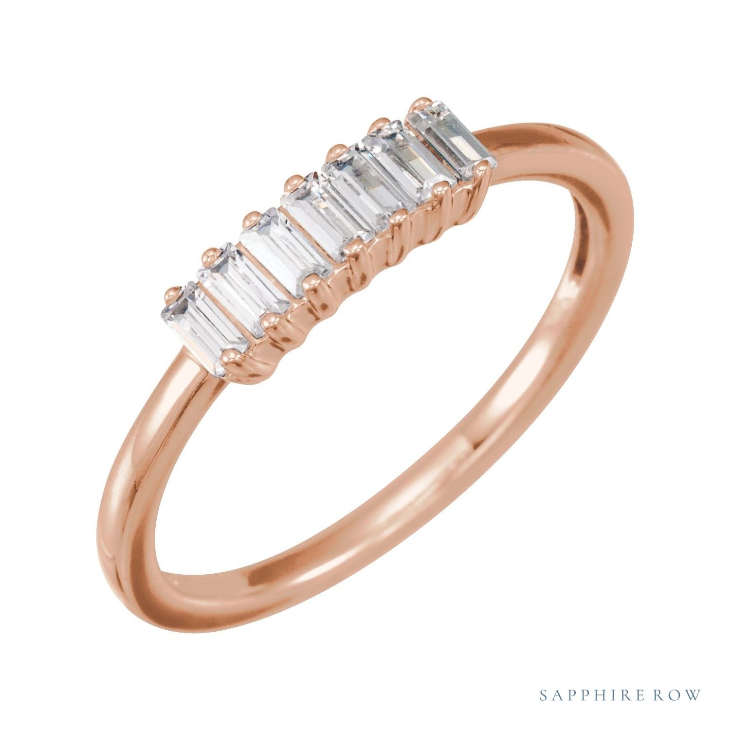 Sapphire Row Lab-Grown Diamond Baguette Bar Ring - 14K Rose Gold