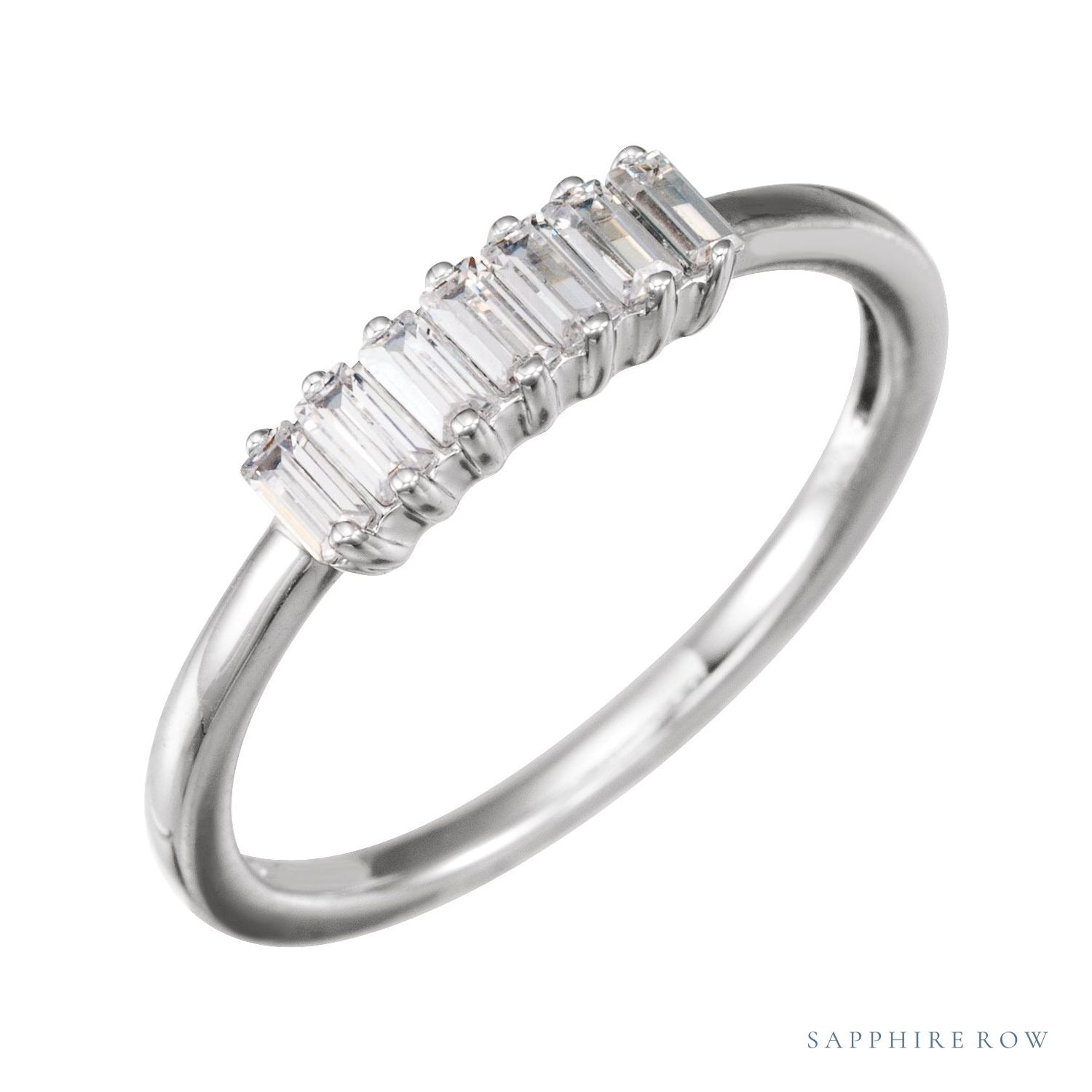 Sapphire Row Lab-Grown Diamond Baguette Bar Ring - 14K White Gold