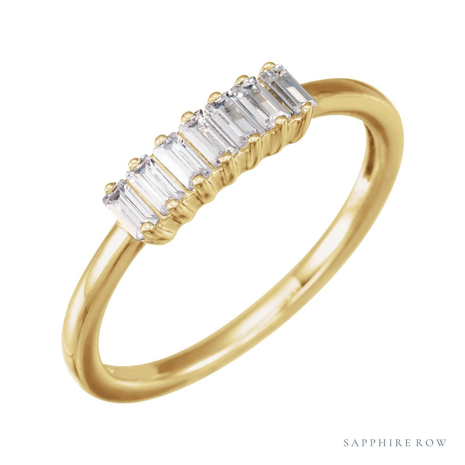 Sapphire Row Lab-Grown Diamond Baguette Bar Ring - 14K Yellow Gold