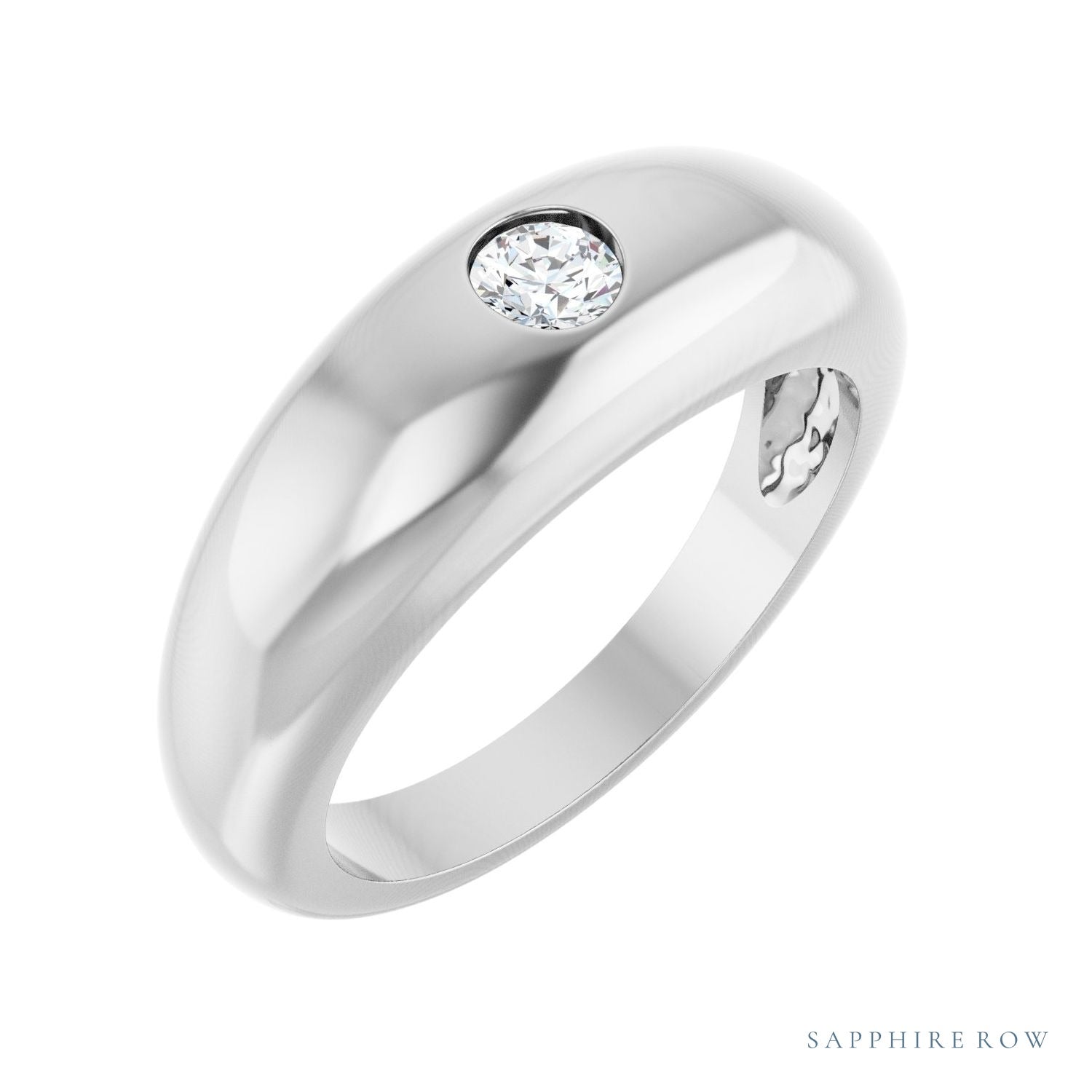 Sapphire Row Natural Diamond Solitaire Dome Ring - 14K White Gold