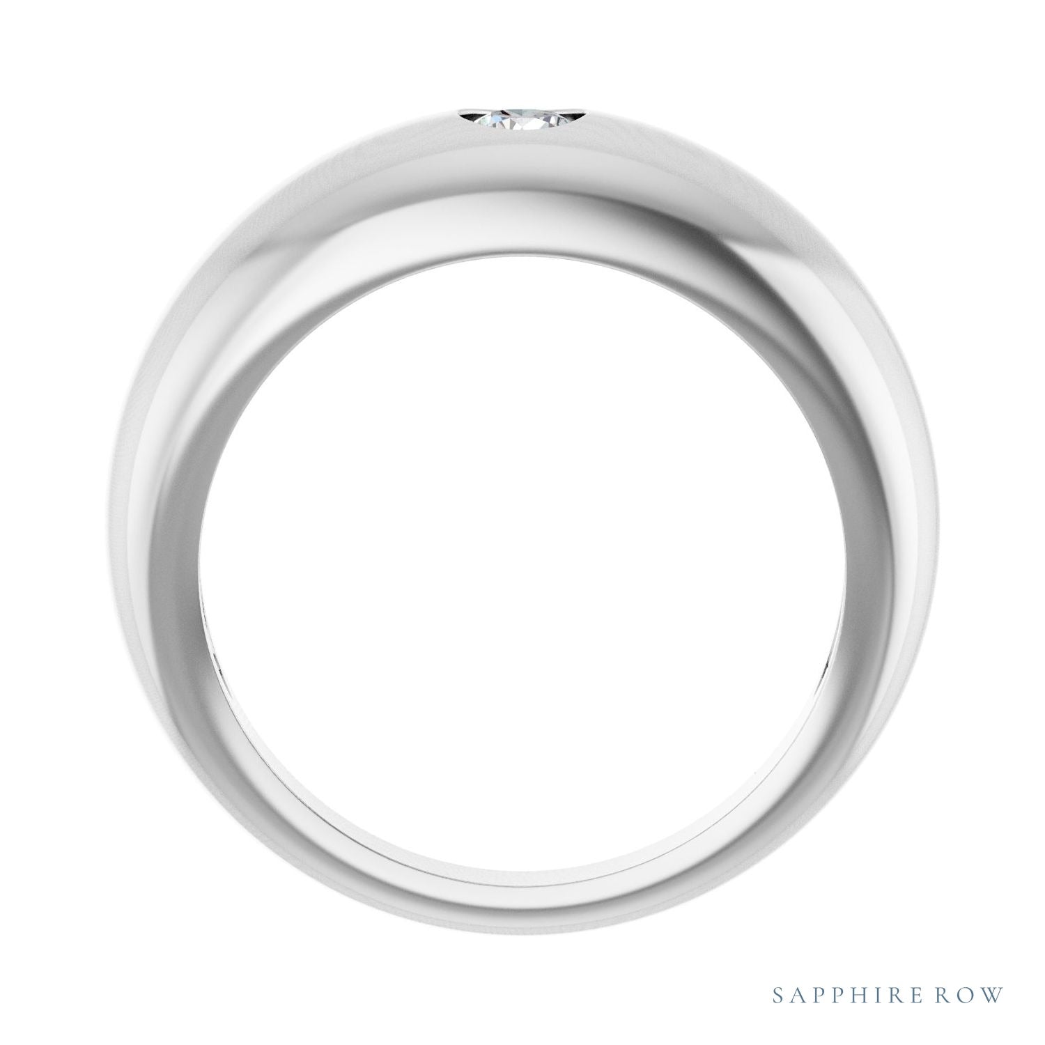 Sapphire Row Natural Diamond Solitaire Dome Ring - 14K White Gold (view 2)