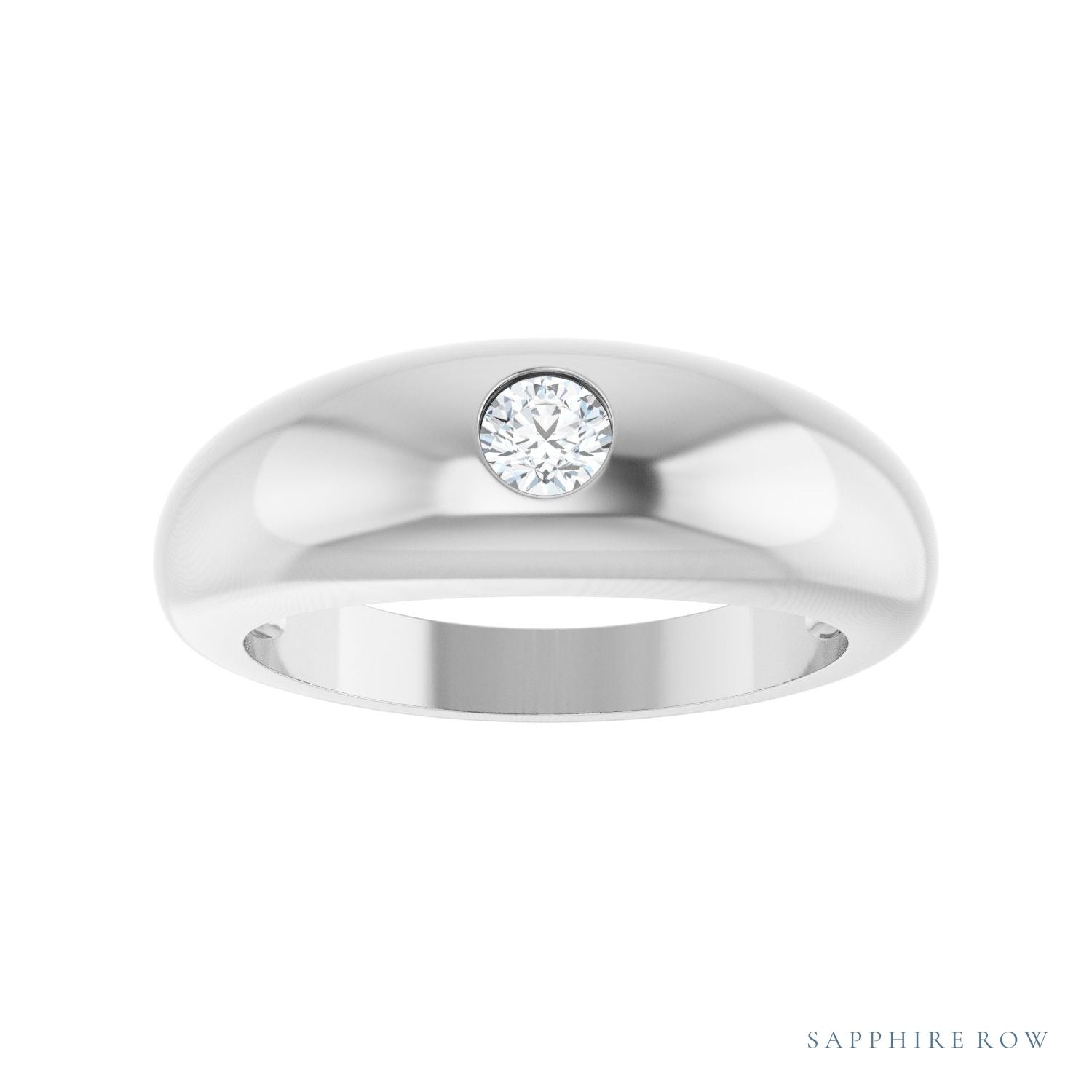 Sapphire Row Natural Diamond Solitaire Dome Ring - 14K White Gold (view 3)