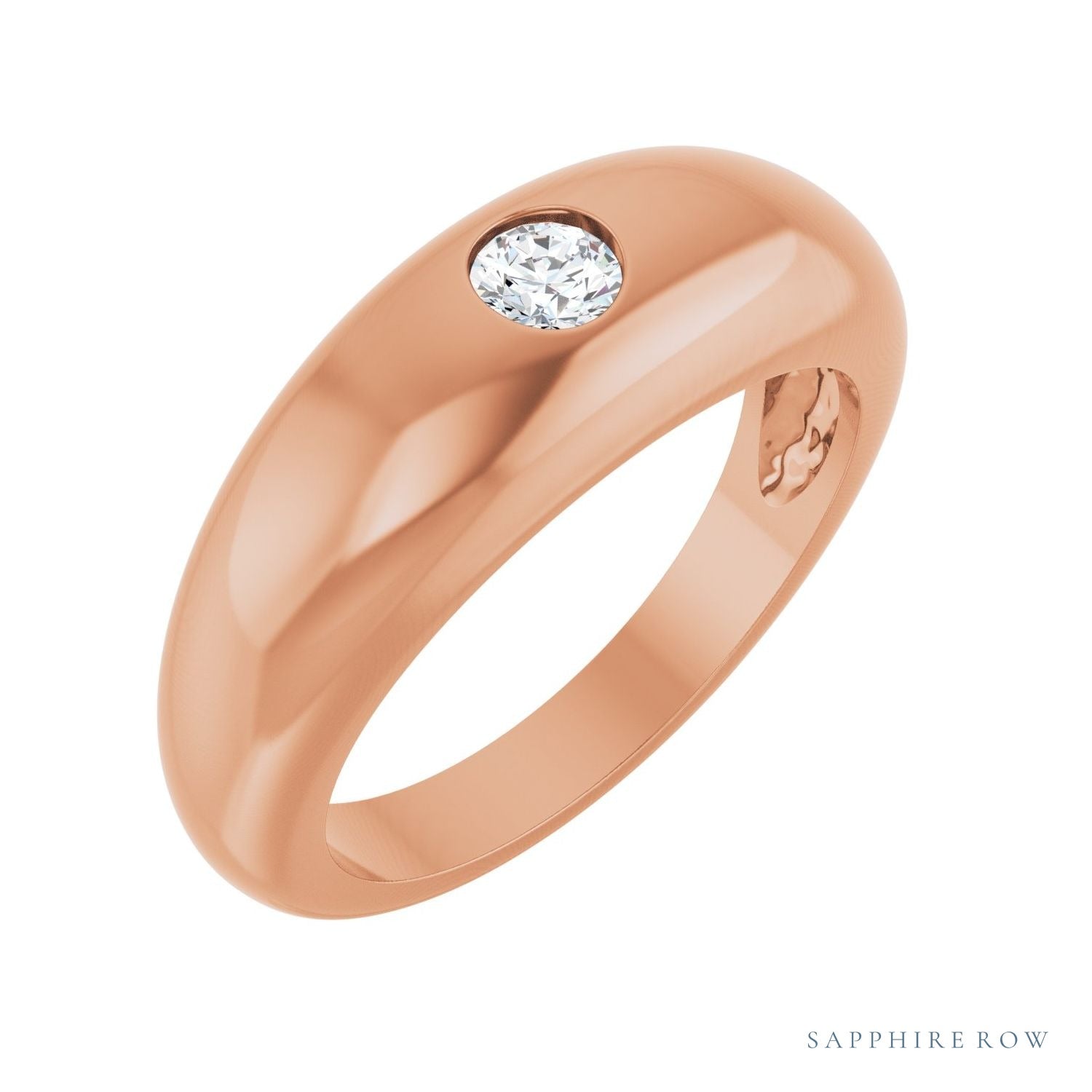 Sapphire Row Natural Diamond Solitaire Dome Ring - 14K Rose Gold