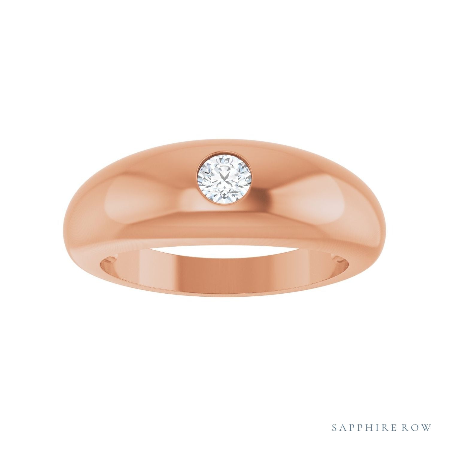 Sapphire Row Natural Diamond Solitaire Dome Ring - 14K Rose Gold (view 3)