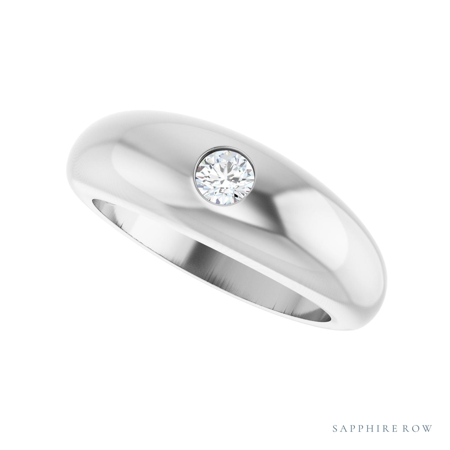 Sapphire Row Natural Diamond Solitaire Dome Ring - Platinum (view 5)