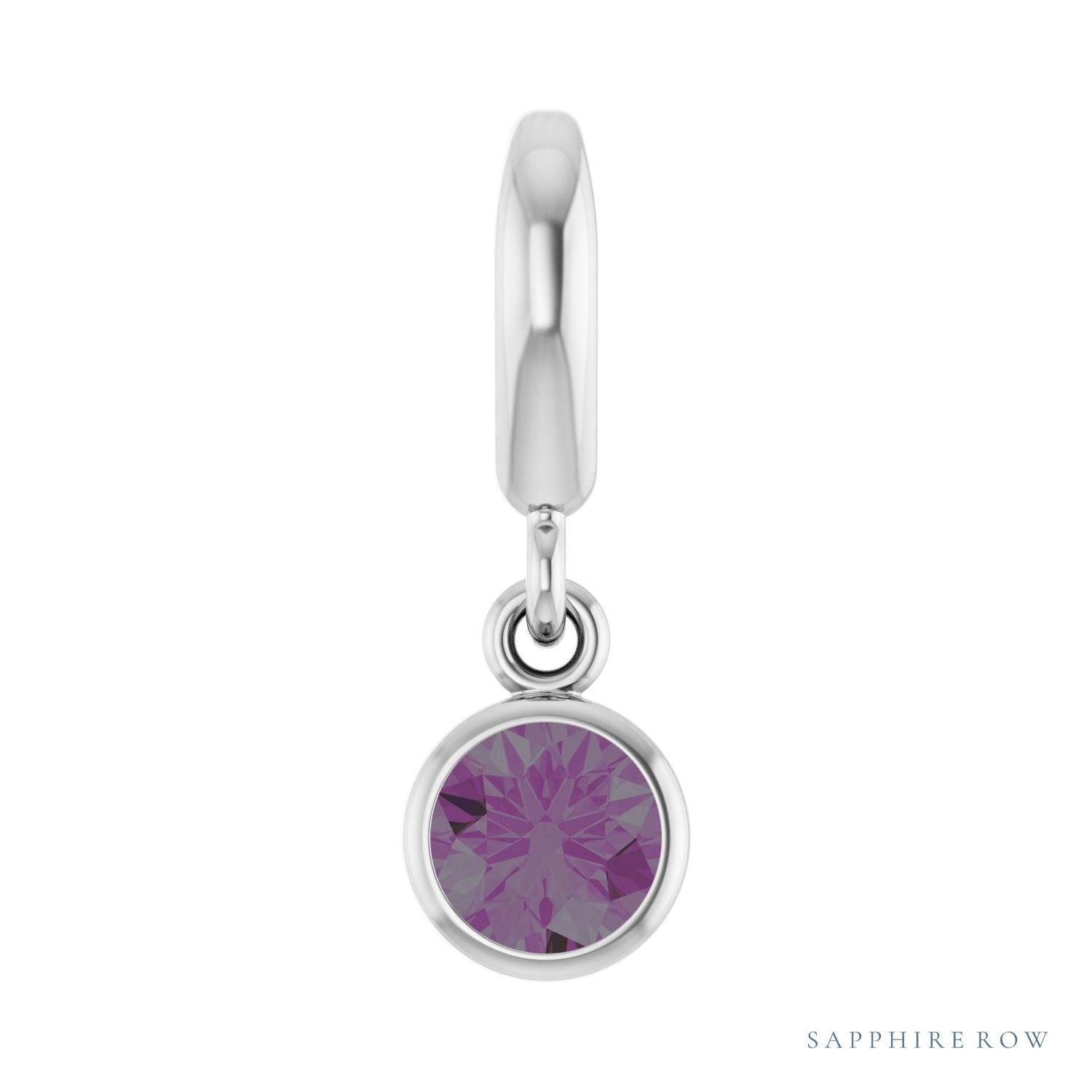 Sapphire Row Lab-Grown Gemstone Round Bezel Dangle Charm - Alexandrite, Platinum
