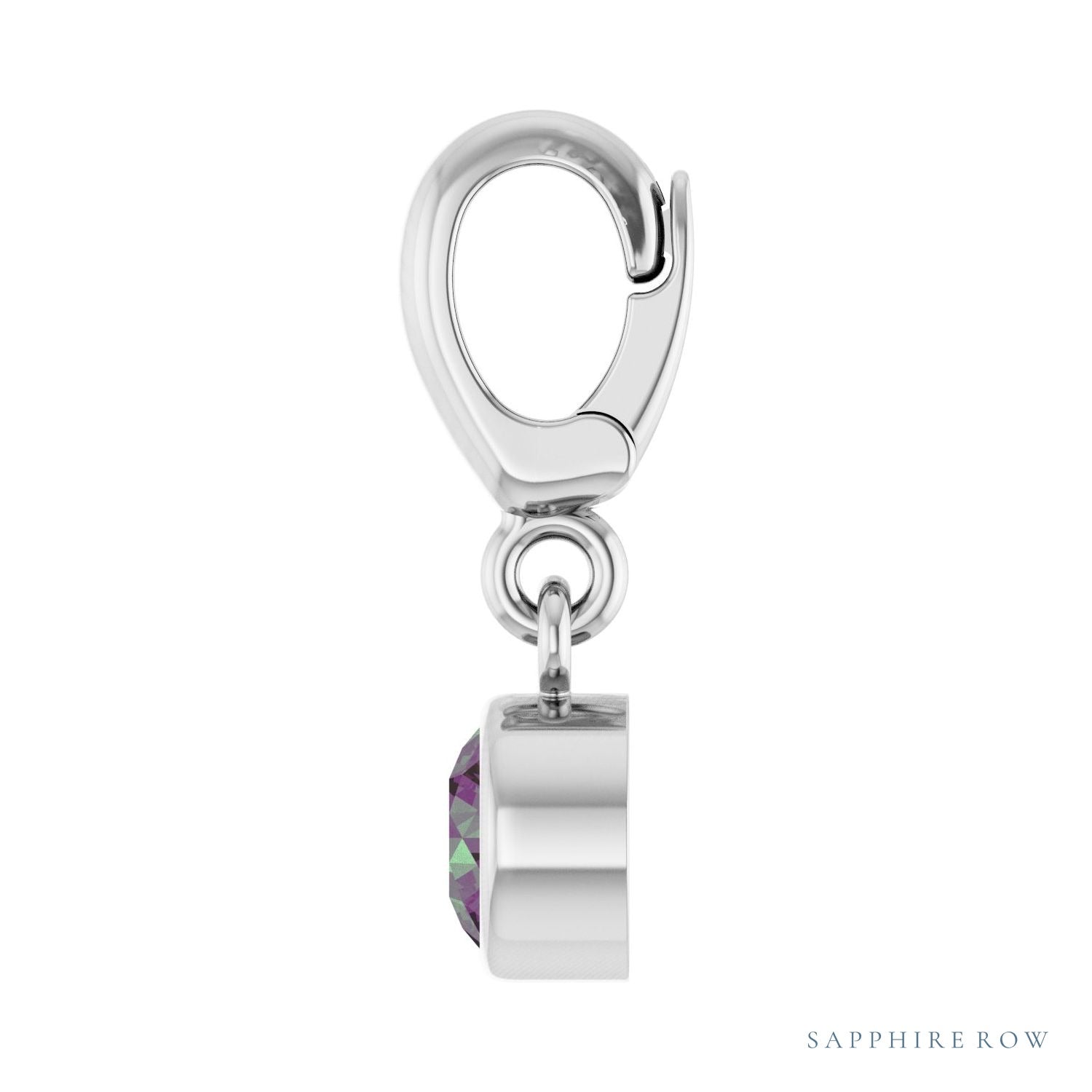 Sapphire Row Lab-Grown Gemstone Round Bezel Dangle Charm - Alexandrite, Platinum (view 3)