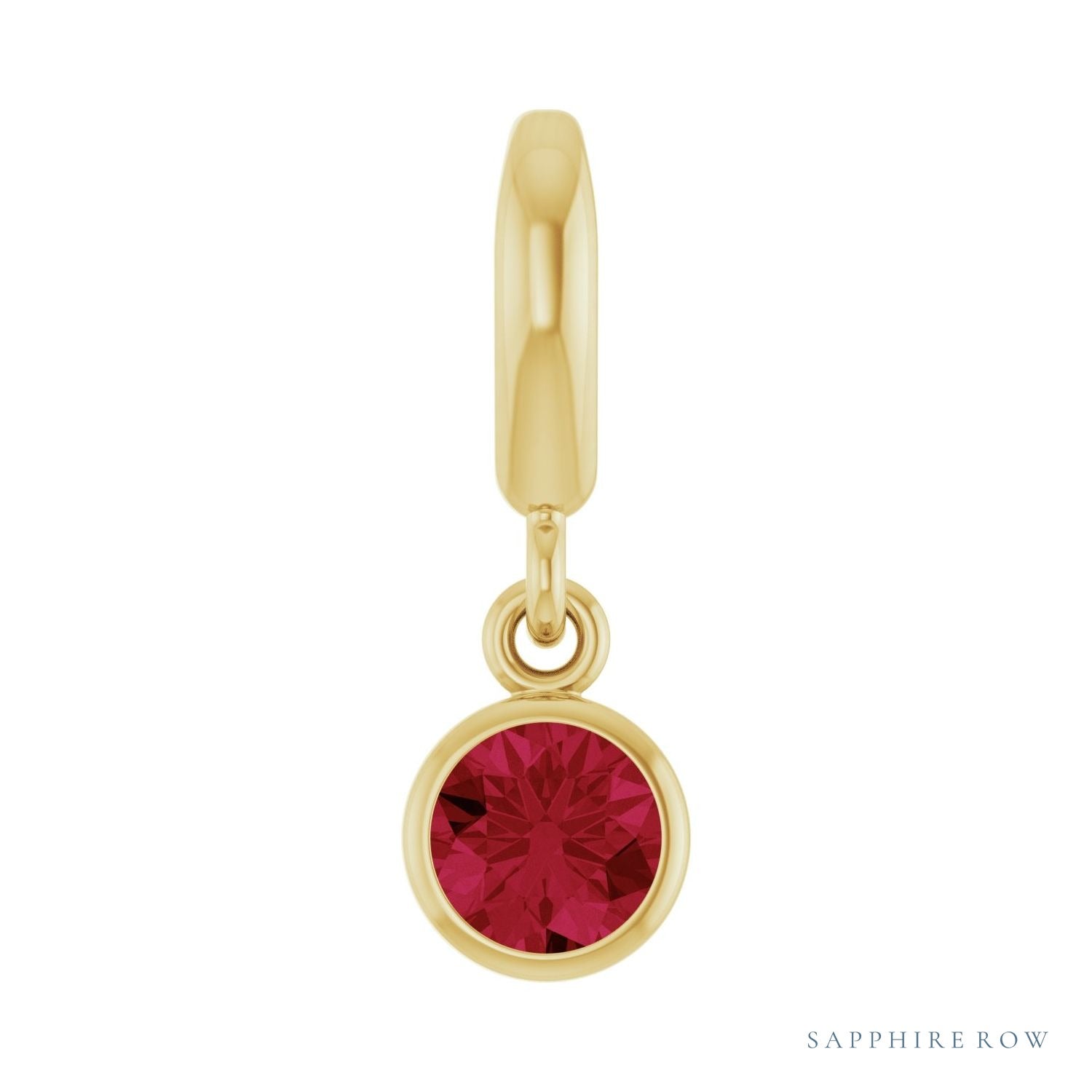 Sapphire Row Lab-Grown Gemstone Round Bezel Dangle Charm - Ruby, 14K Yellow Gold