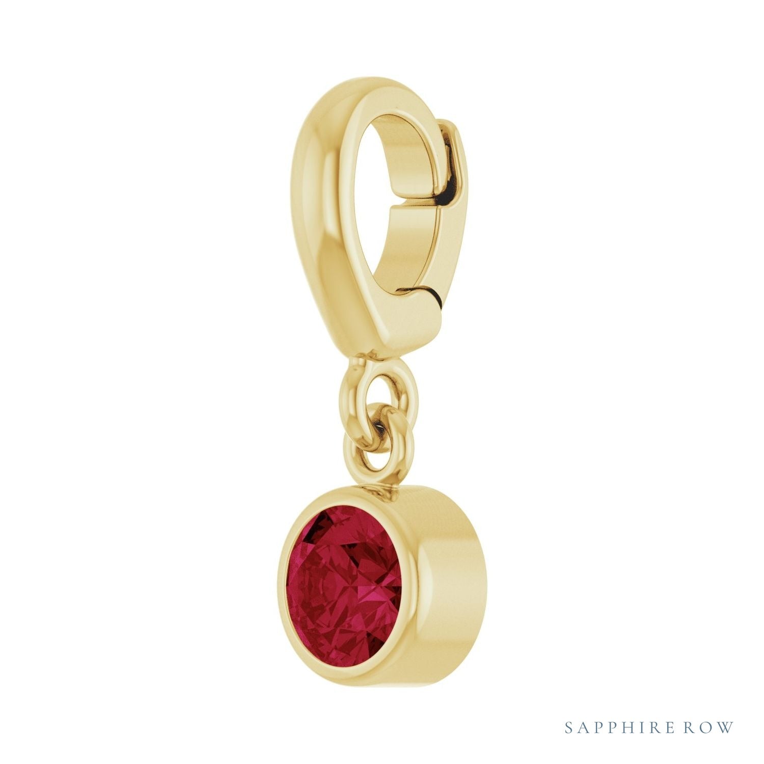 Sapphire Row Lab-Grown Gemstone Round Bezel Dangle Charm - Ruby, 14K Yellow Gold (view 2)