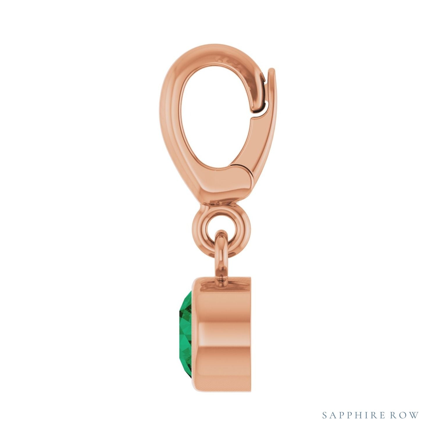 Sapphire Row Lab-Grown Gemstone Round Bezel Dangle Charm - Emerald, 14K Rose Gold (view 3)