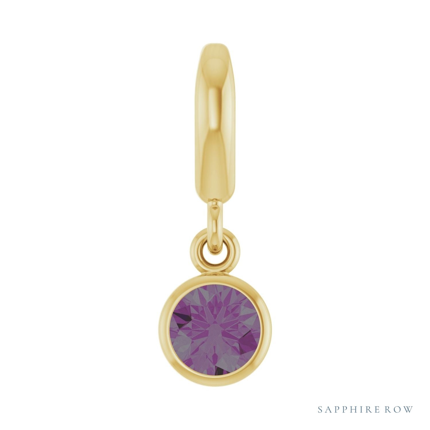 Sapphire Row Lab-Grown Gemstone Round Bezel Dangle Charm - Alexandrite, 14K Yellow Gold