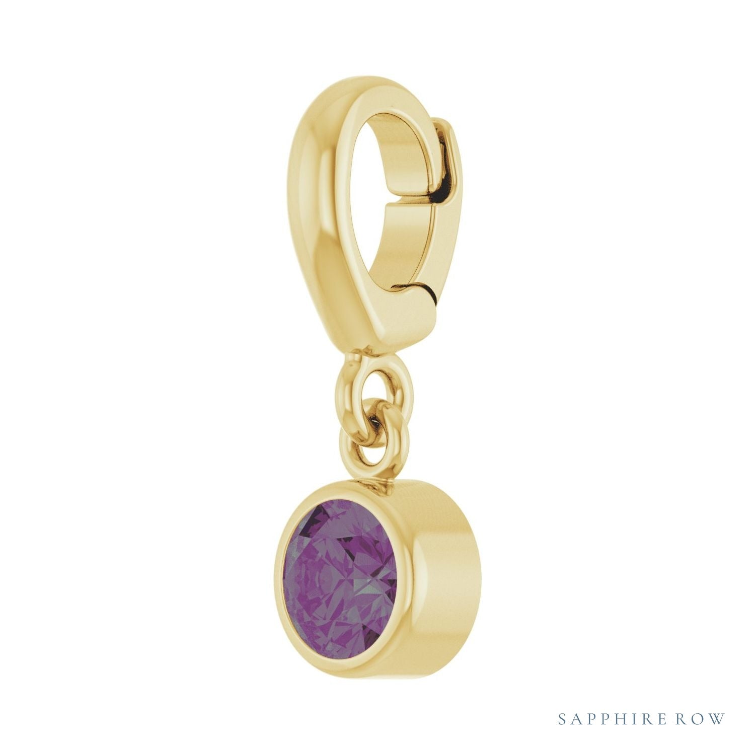 Sapphire Row Lab-Grown Gemstone Round Bezel Dangle Charm - Alexandrite, 14K Yellow Gold (view 2)