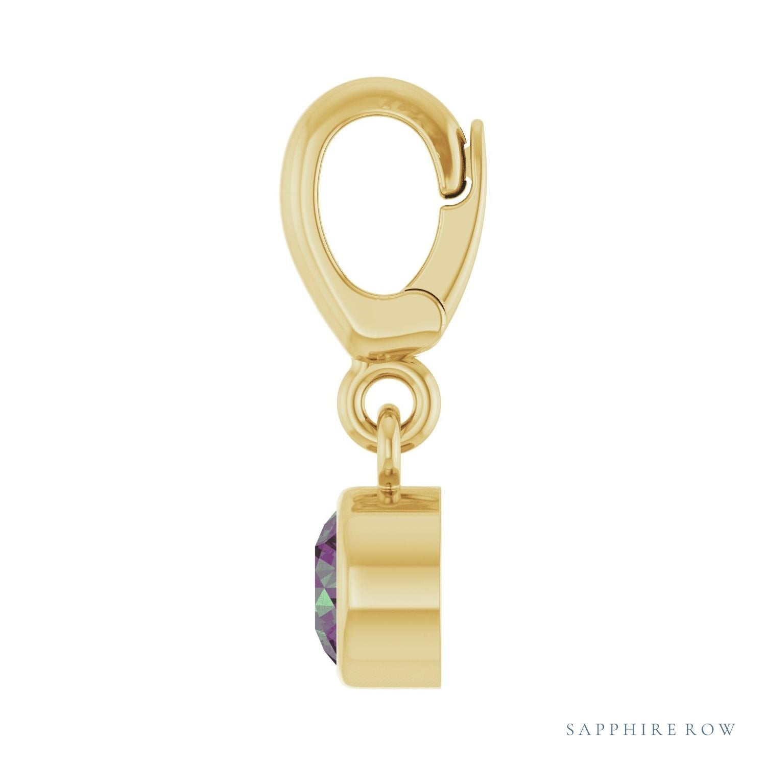 Sapphire Row Lab-Grown Gemstone Round Bezel Dangle Charm - Alexandrite, 14K Yellow Gold (view 3)
