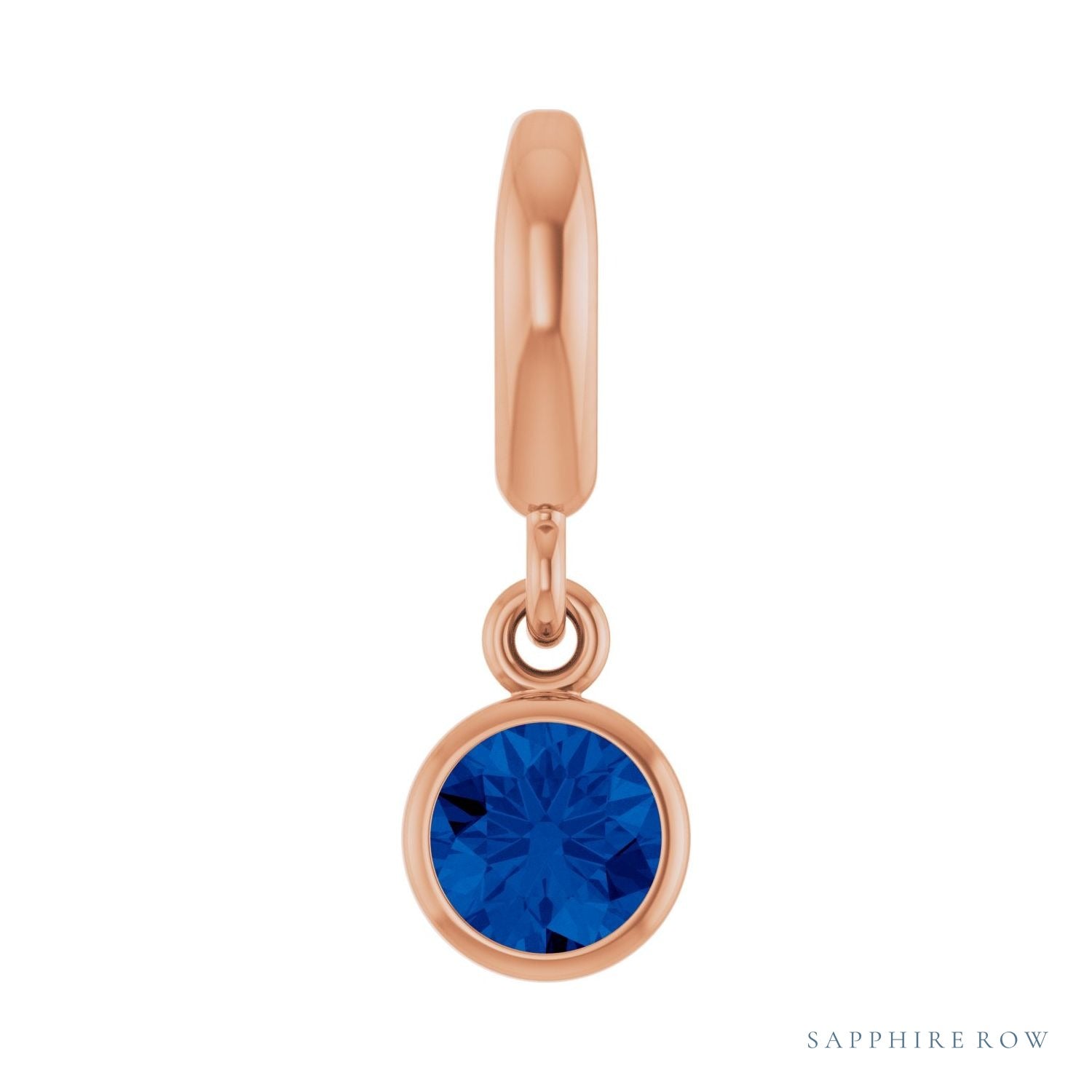 Sapphire Row Lab-Grown Gemstone Round Bezel Dangle Charm - Blue Sapphire, 14K Rose Gold