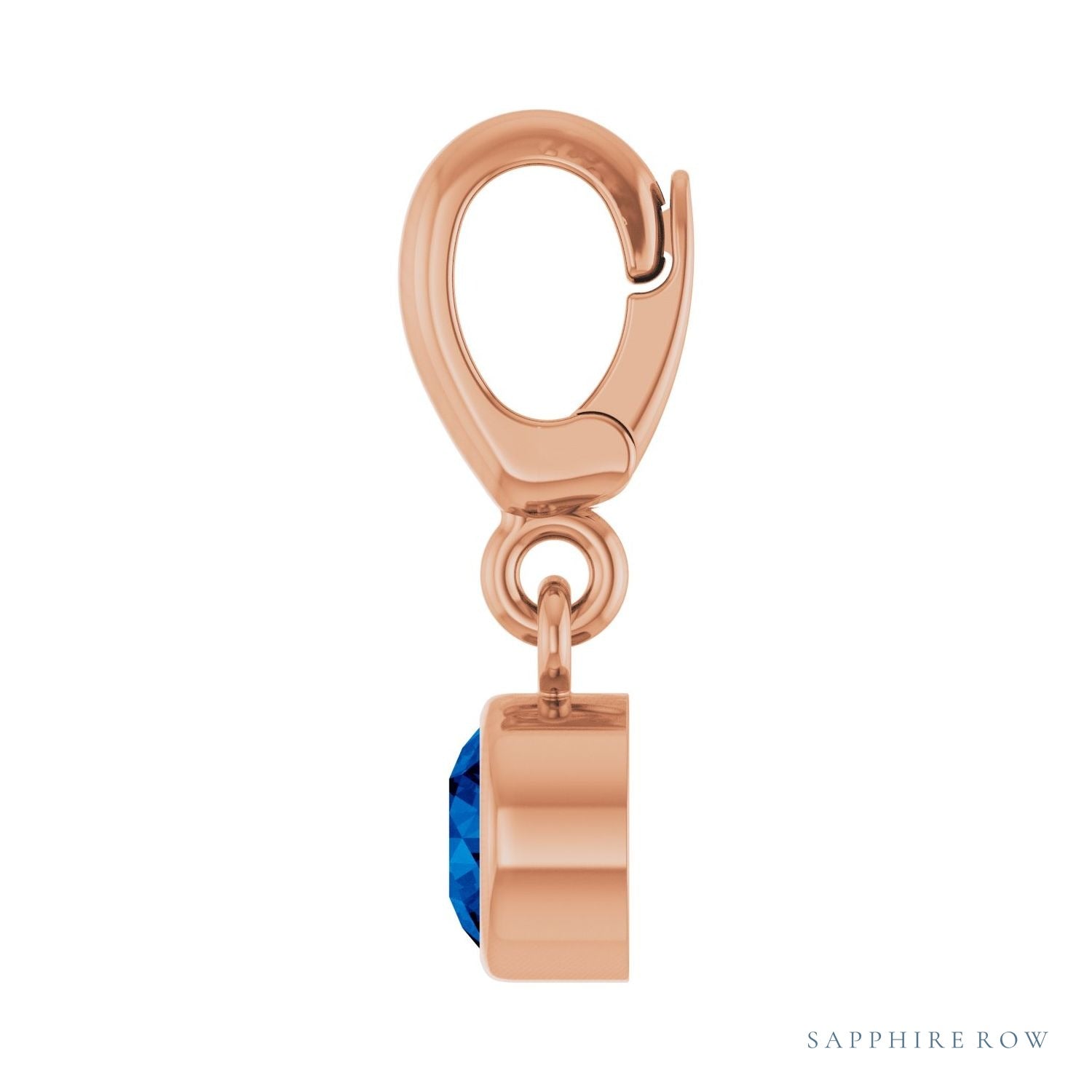 Sapphire Row Lab-Grown Gemstone Round Bezel Dangle Charm - Blue Sapphire, 14K Rose Gold (view 3)