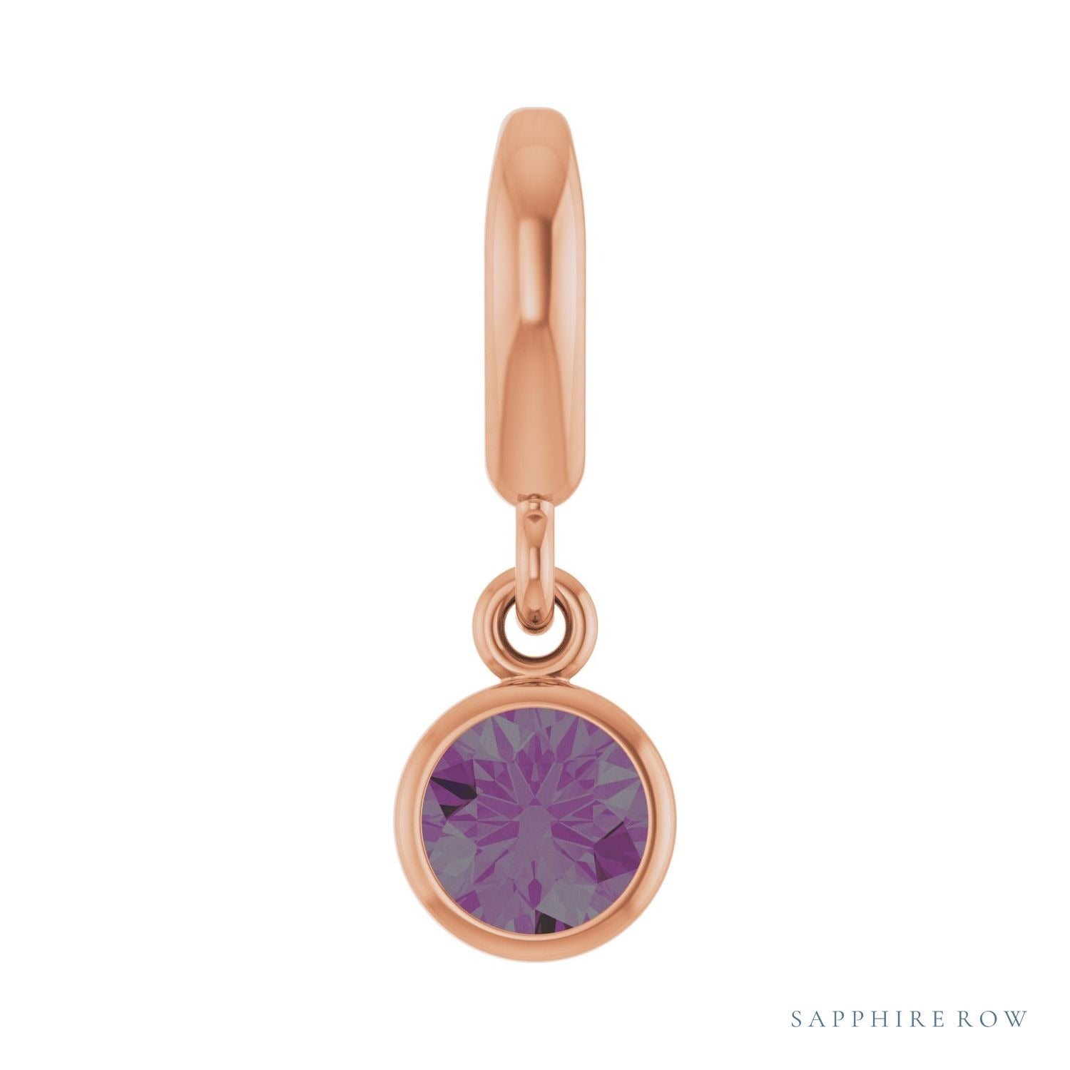 Sapphire Row Lab-Grown Gemstone Round Bezel Dangle Charm - Alexandrite, 14K Rose Gold