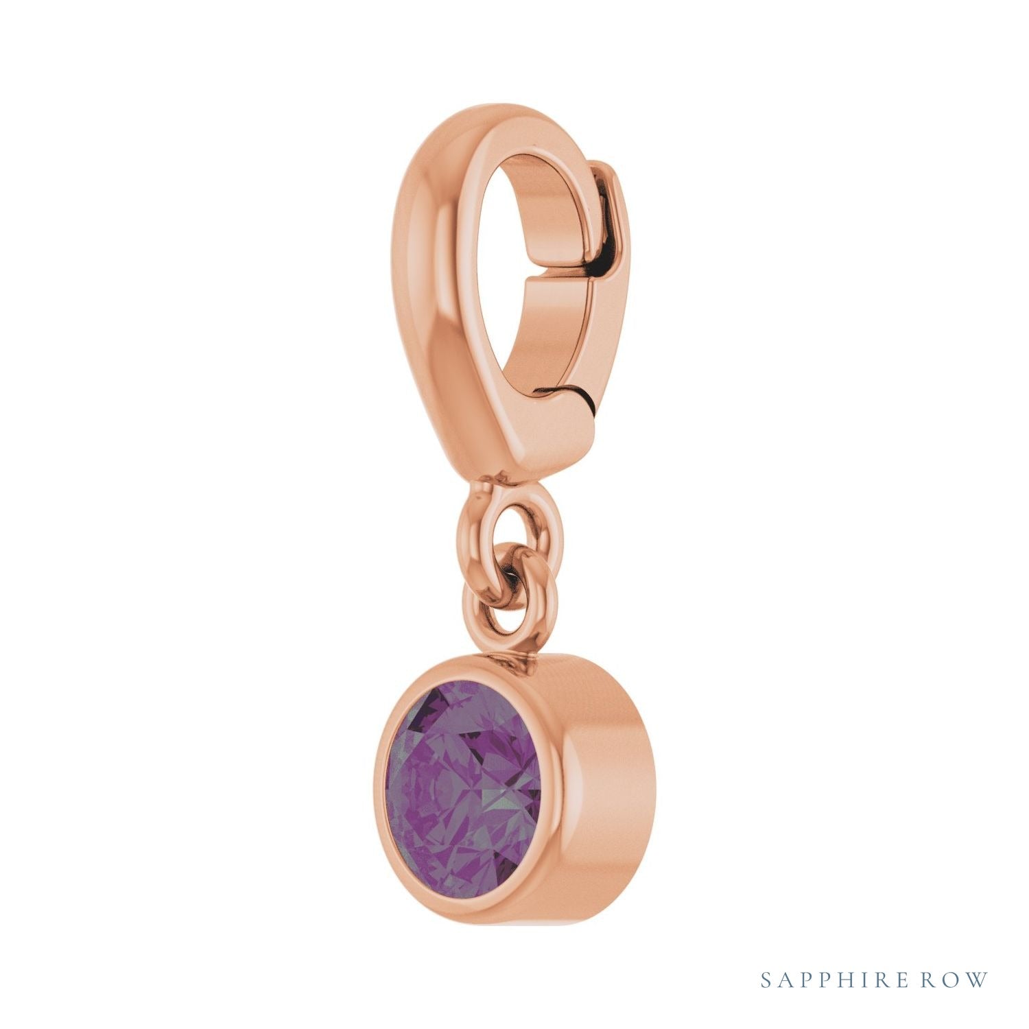 Sapphire Row Lab-Grown Gemstone Round Bezel Dangle Charm - Alexandrite, 14K Rose Gold (view 2)