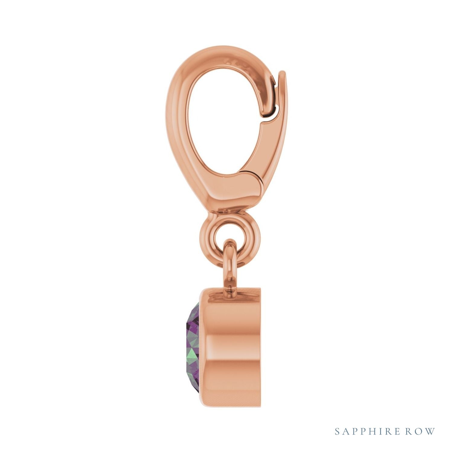 Sapphire Row Lab-Grown Gemstone Round Bezel Dangle Charm - Alexandrite, 14K Rose Gold (view 3)