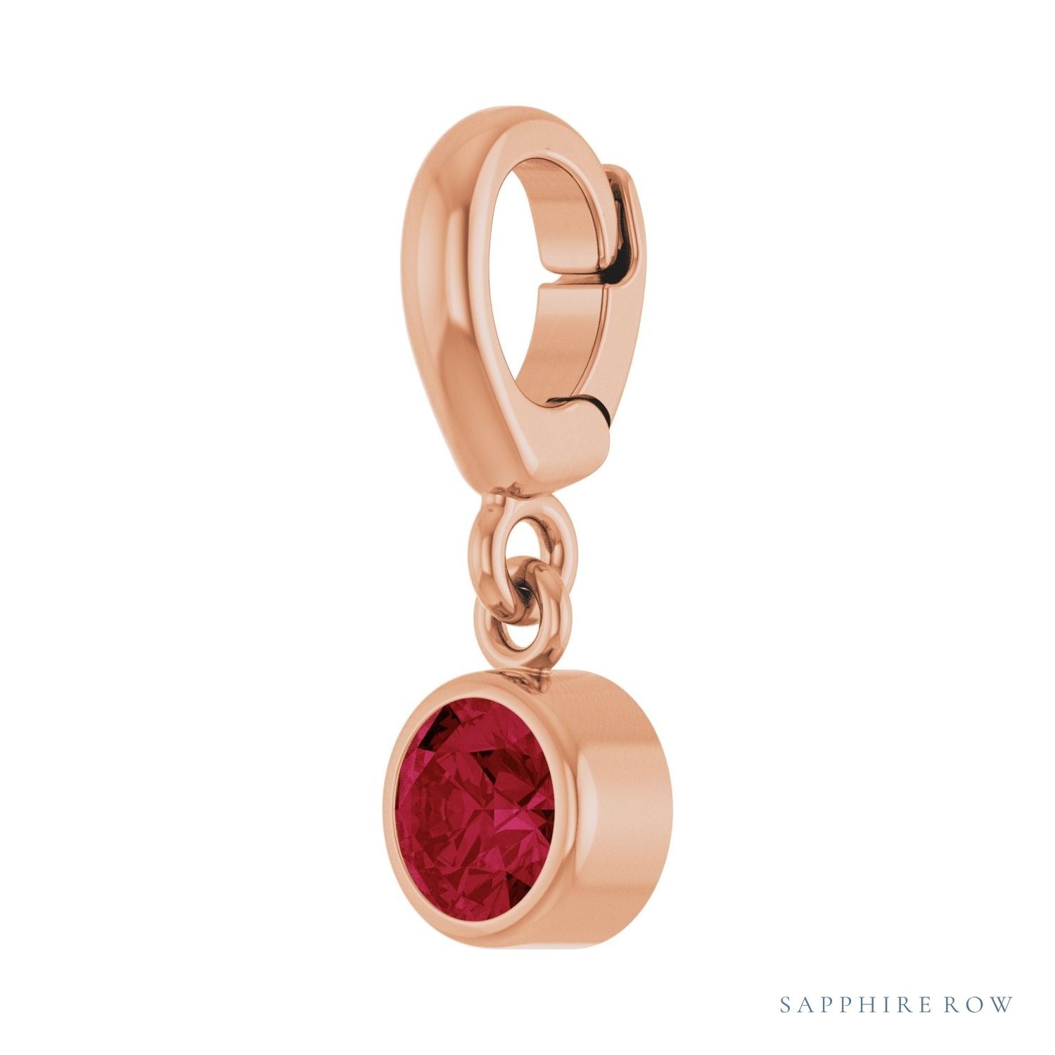 Sapphire Row Lab-Grown Gemstone Round Bezel Dangle Charm - Ruby, 14K Rose Gold (view 2)