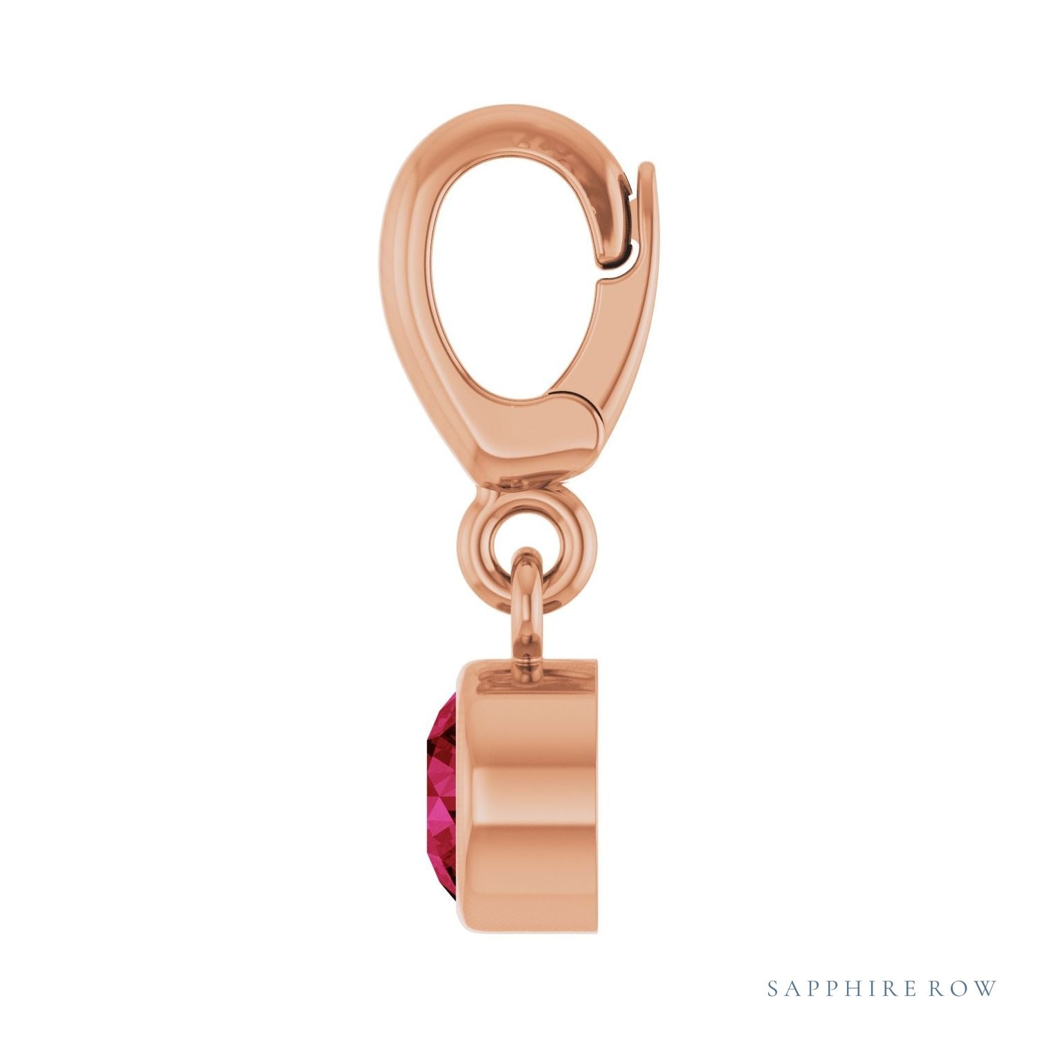 Sapphire Row Lab-Grown Gemstone Round Bezel Dangle Charm - Ruby, 14K Rose Gold (view 3)