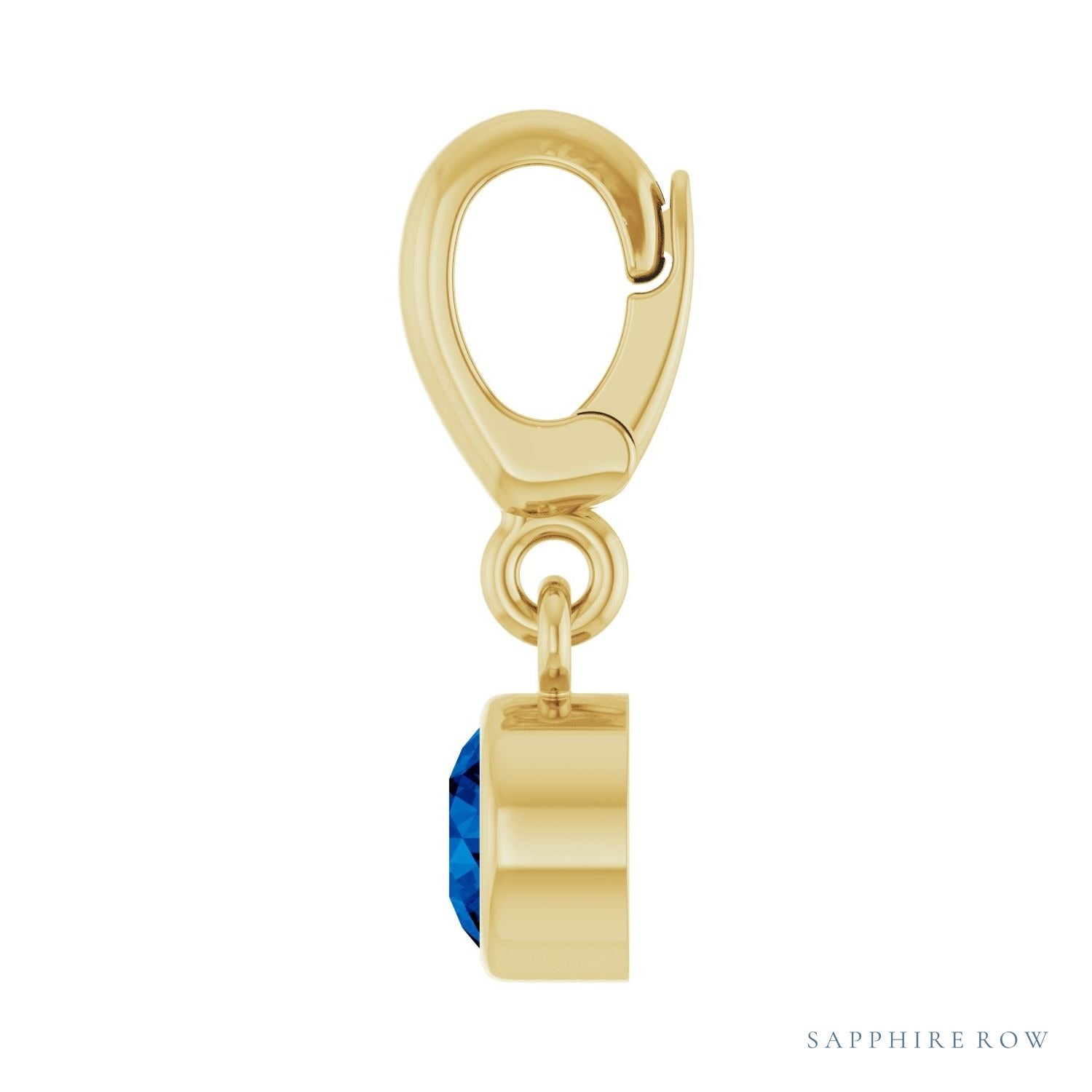 Sapphire Row Lab-Grown Gemstone Round Bezel Dangle Charm - Blue Sapphire, 14K Yellow Gold (view 3)
