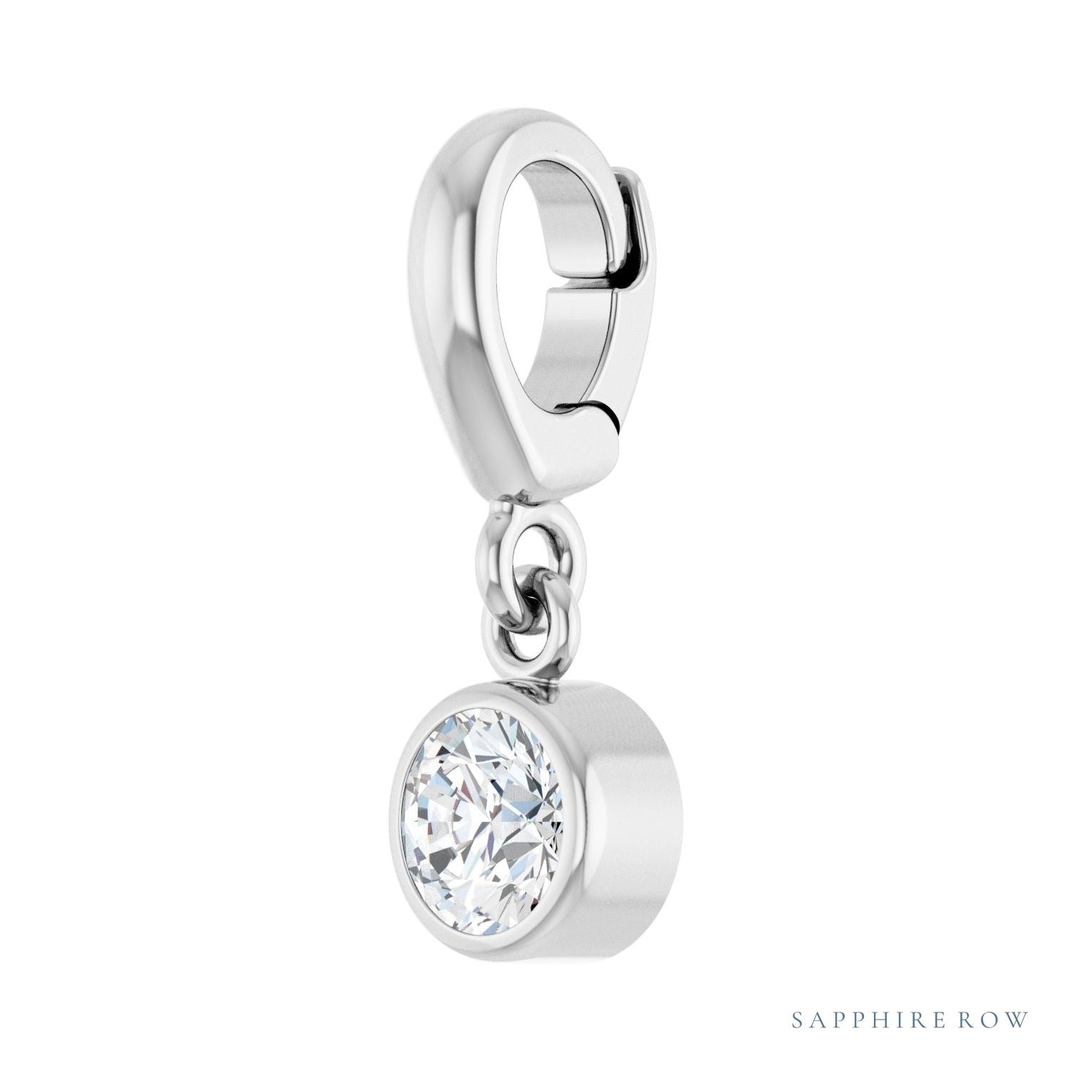 Sapphire Row Lab-Grown Gemstone Round Bezel Dangle Charm - Diamond, Platinum (view 2)