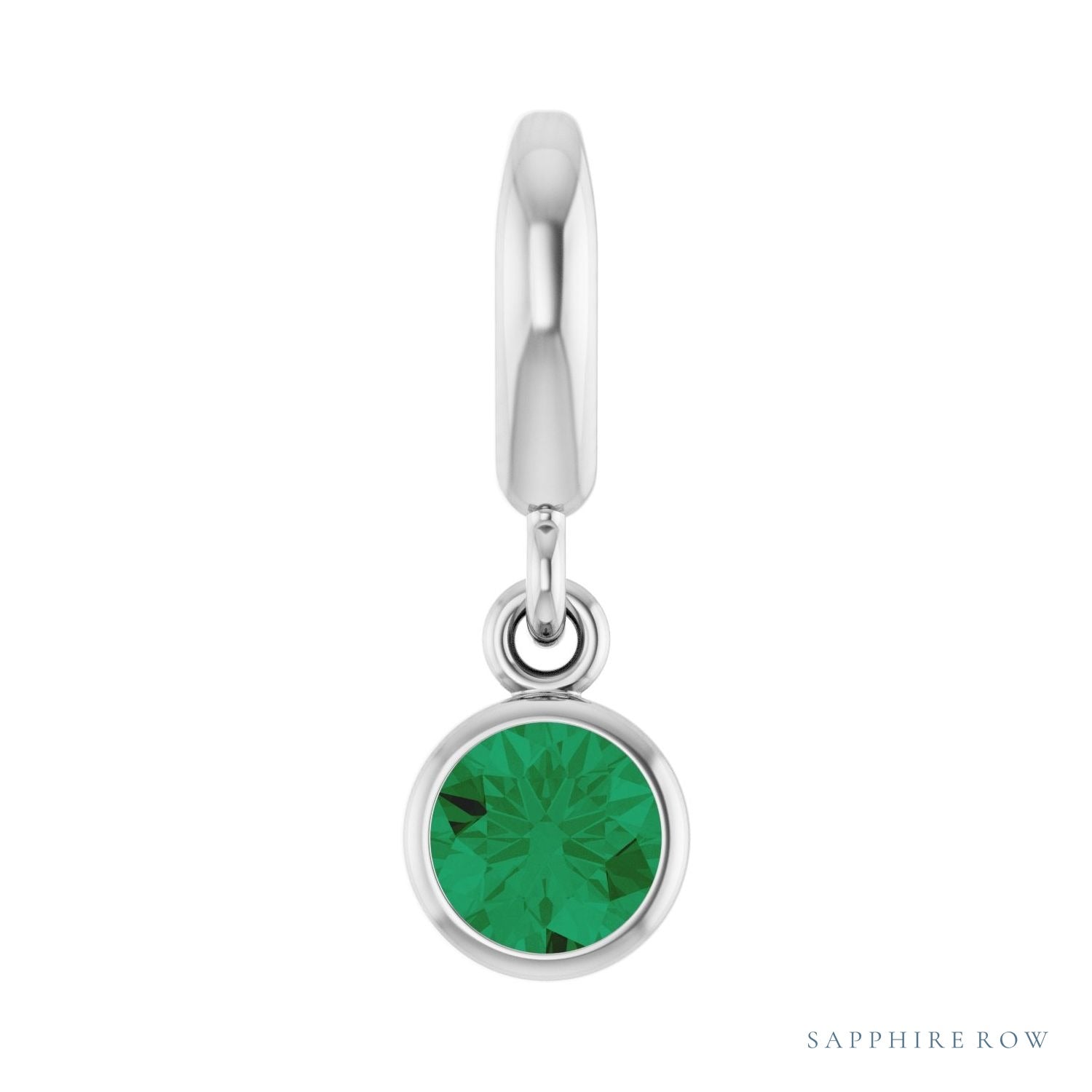 Sapphire Row Lab-Grown Gemstone Round Bezel Dangle Charm - Emerald, Platinum