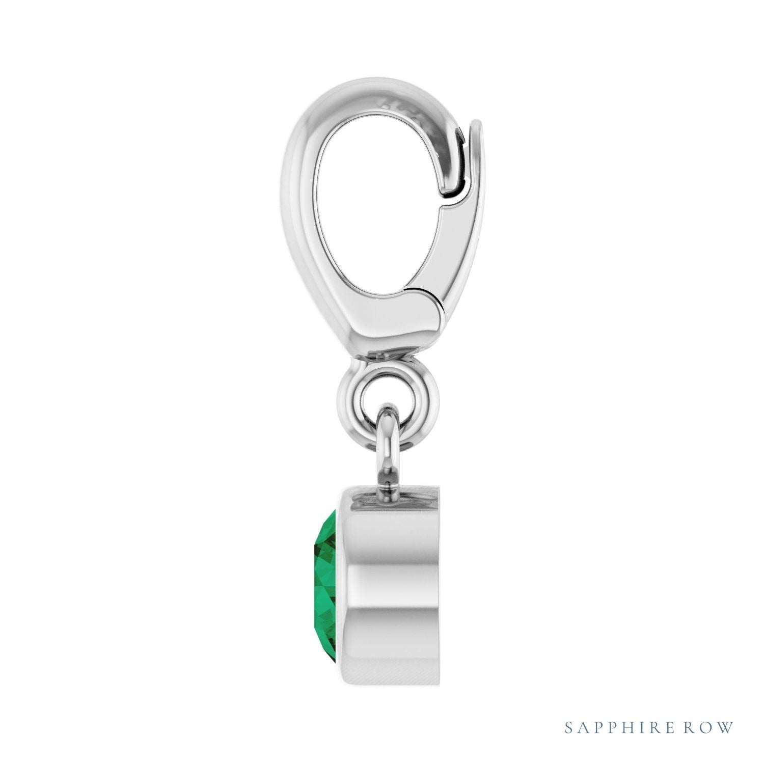 Sapphire Row Lab-Grown Gemstone Round Bezel Dangle Charm - Emerald, Platinum (view 3)