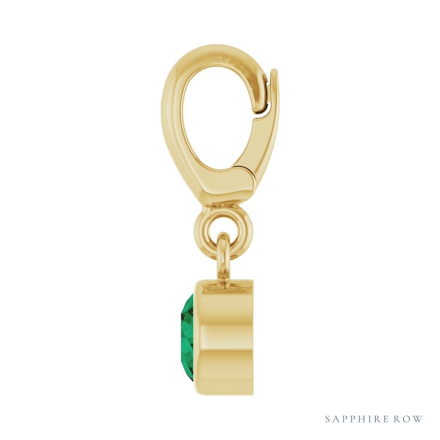 Sapphire Row Lab-Grown Gemstone Round Bezel Dangle Charm - Emerald, 14K Yellow Gold (view 3)